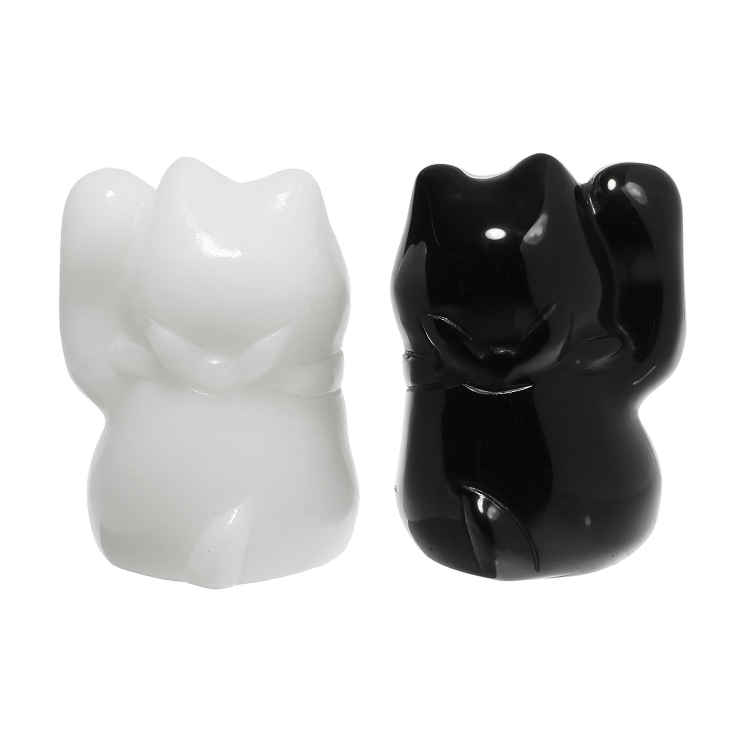 幸石堂 マーブル＆オブシディアン 開運祈願 邪気祓い・来福招福 白黒招き猫セット