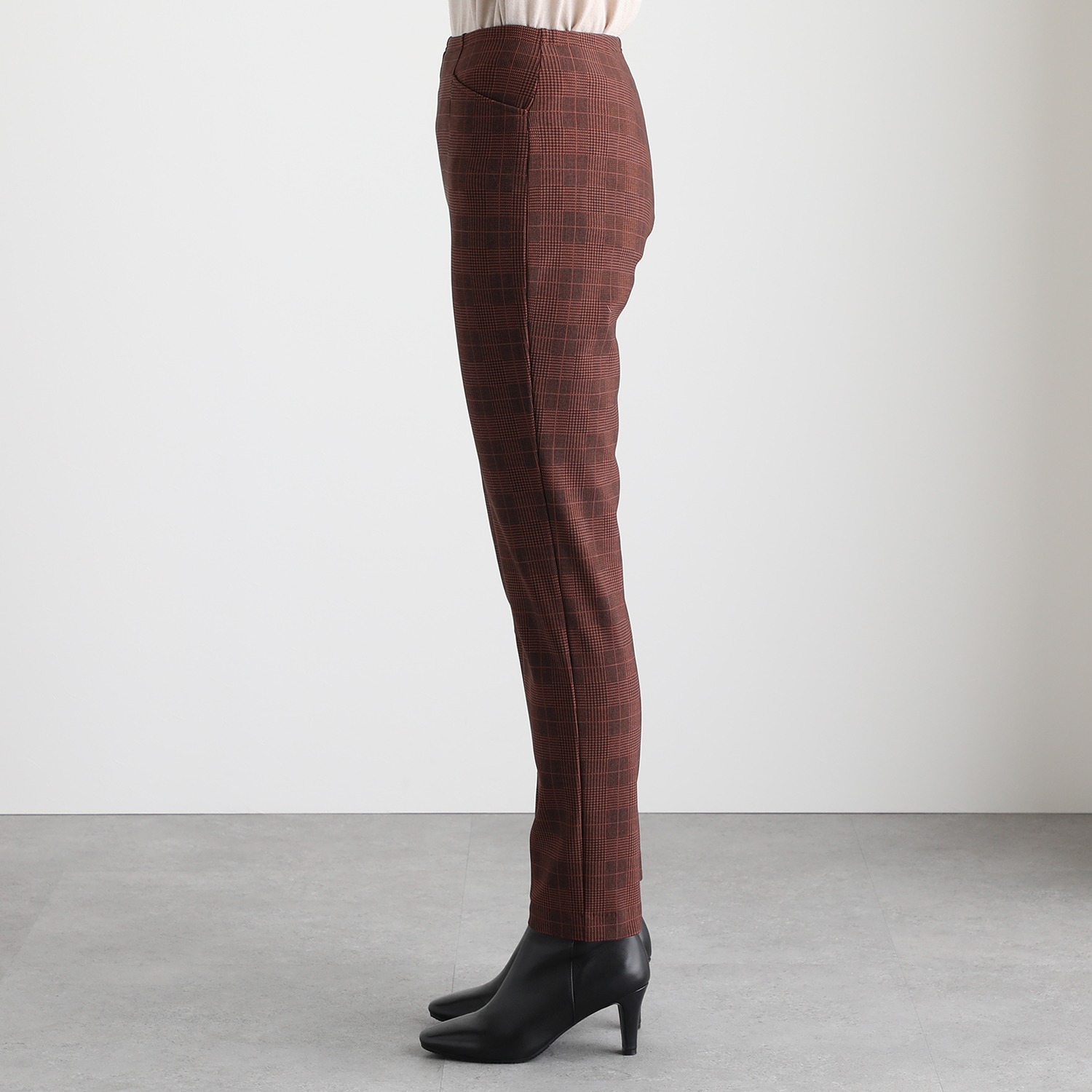 ピーツー 吸湿発熱・吸放湿 裏起毛 グレンチェック柄 スリムパンツ