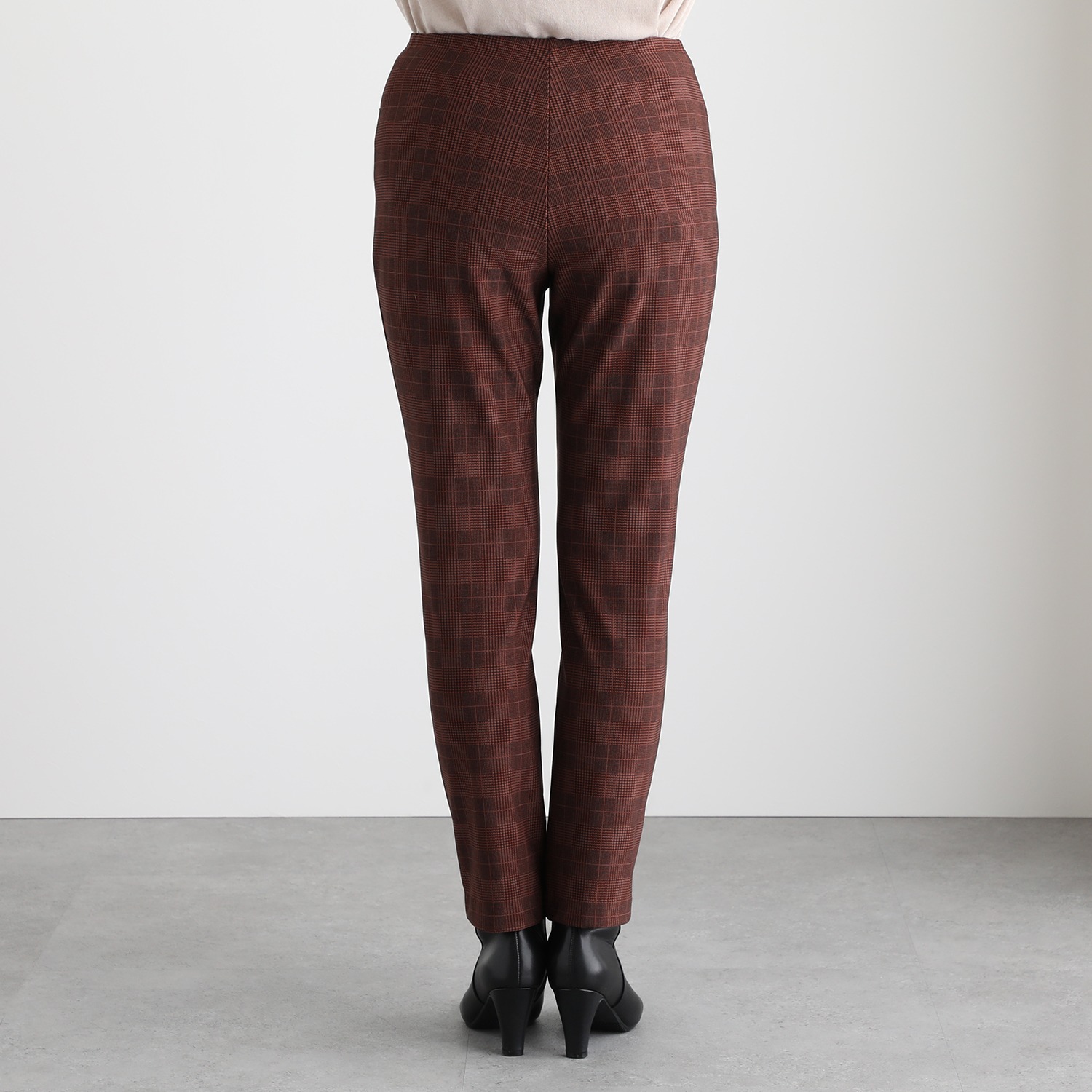 ピーツー 吸湿発熱・吸放湿 裏起毛 グレンチェック柄 スリムパンツ