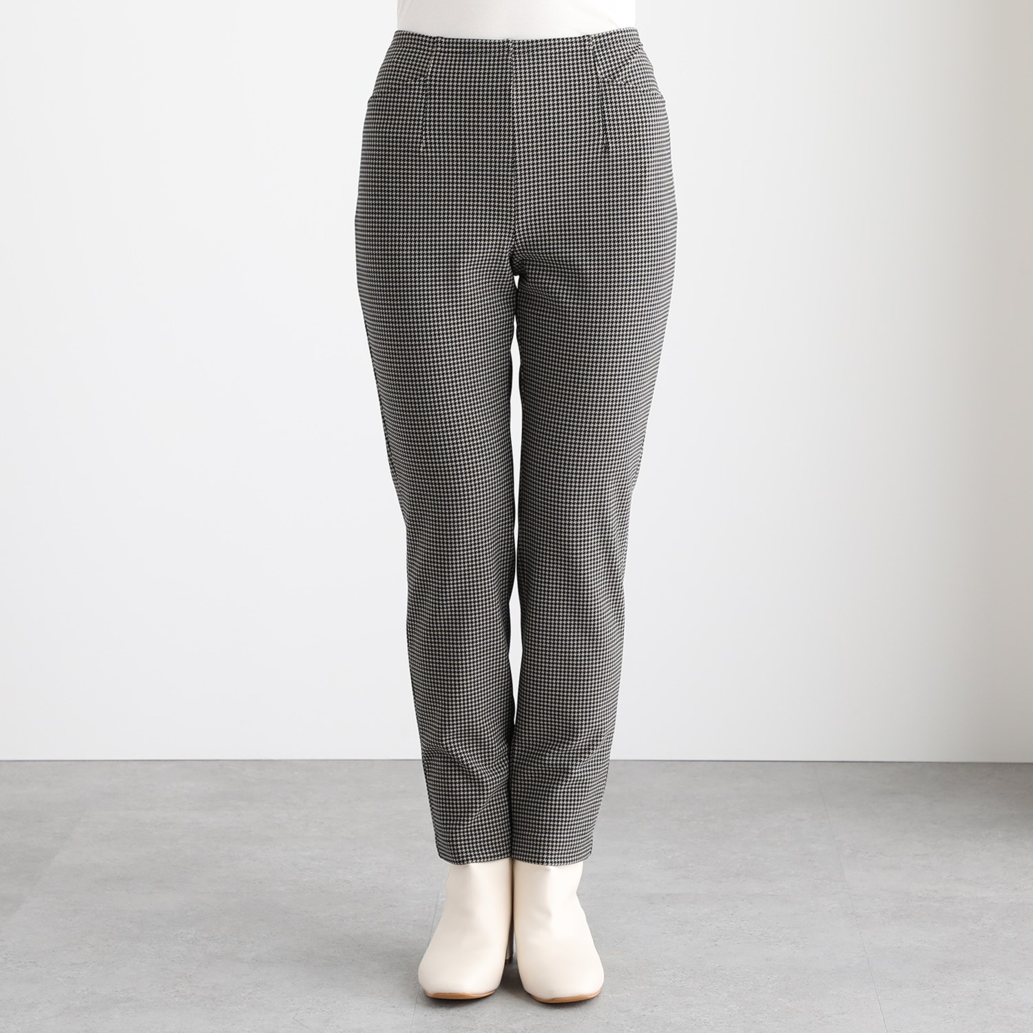 ピーツー 吸湿発熱・吸放湿 裏起毛 千鳥柄スリムパンツ