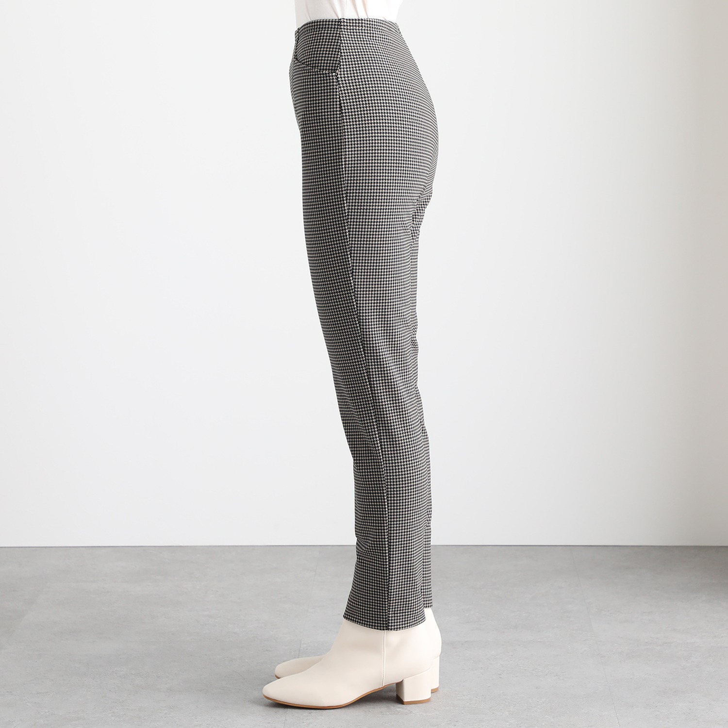 ピーツー 吸湿発熱・吸放湿 裏起毛 千鳥柄スリムパンツ