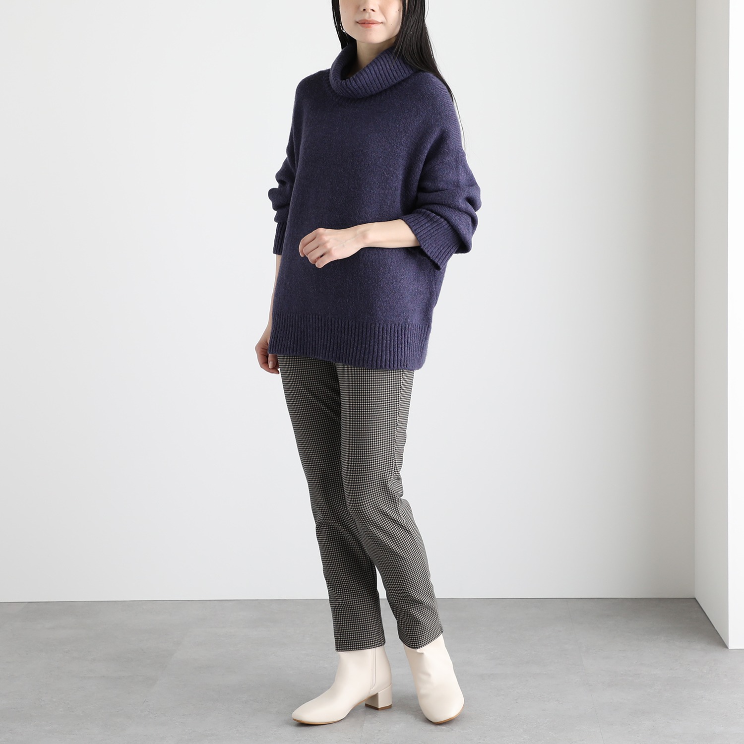 ピーツー 吸湿発熱・吸放湿 裏起毛 千鳥柄スリムパンツ