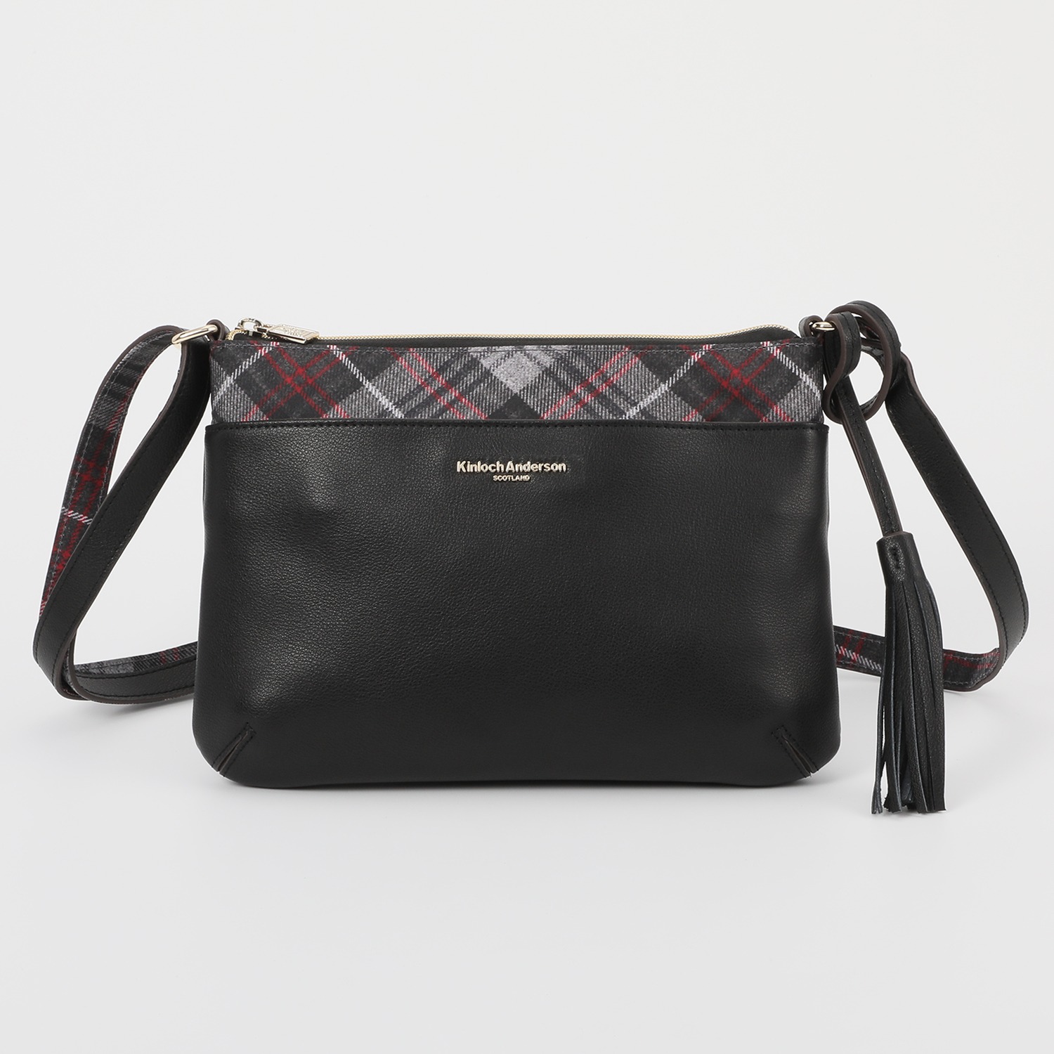 キンロックアンダーソン レザー タータンチェック アクセント スリムショルダーバッグ