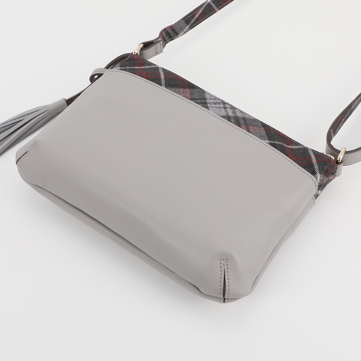 キンロックアンダーソン レザー タータンチェック アクセント スリムショルダーバッグ