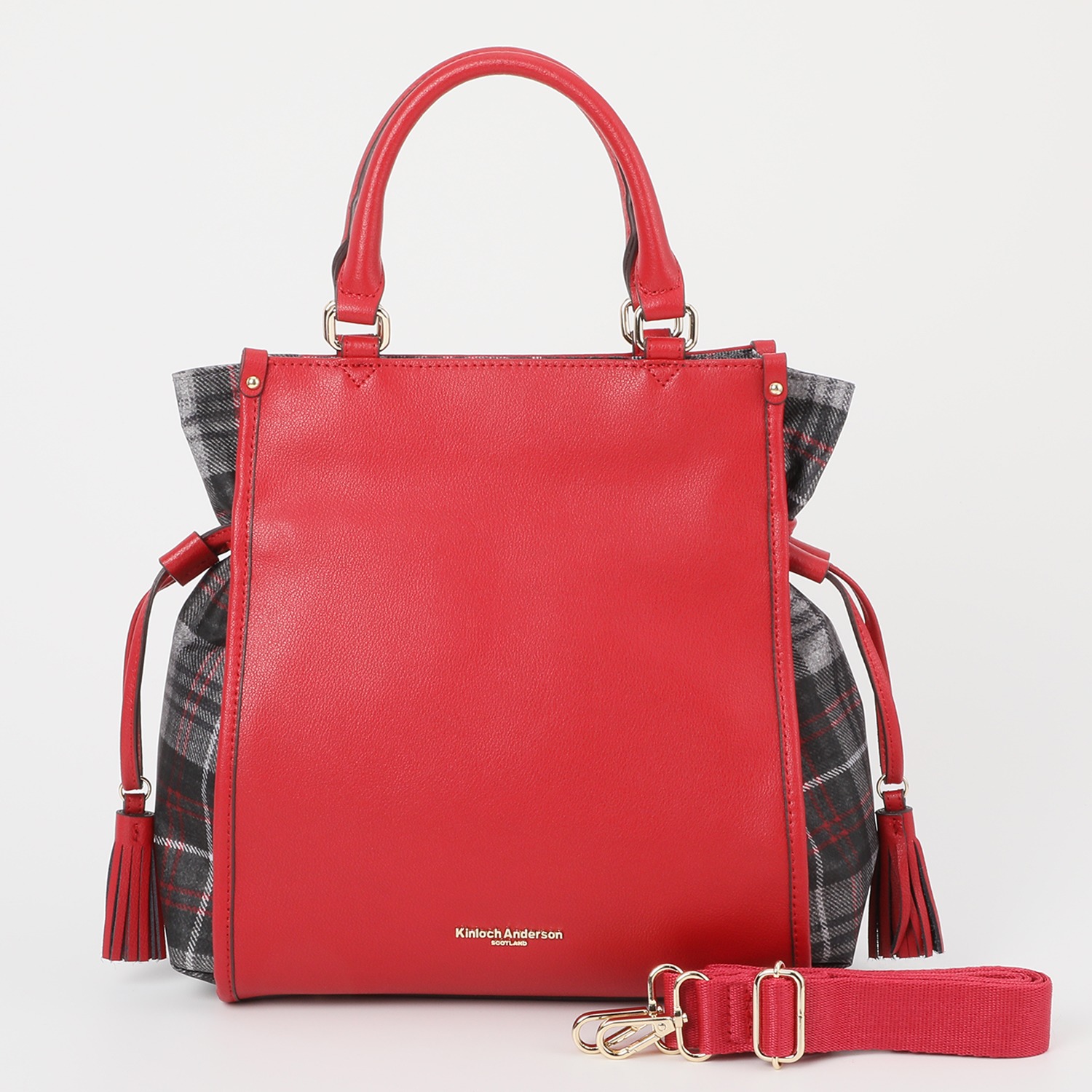 キンロックアンダーソン レザー タータンチェック アクセント ２ウェイトートバッグ