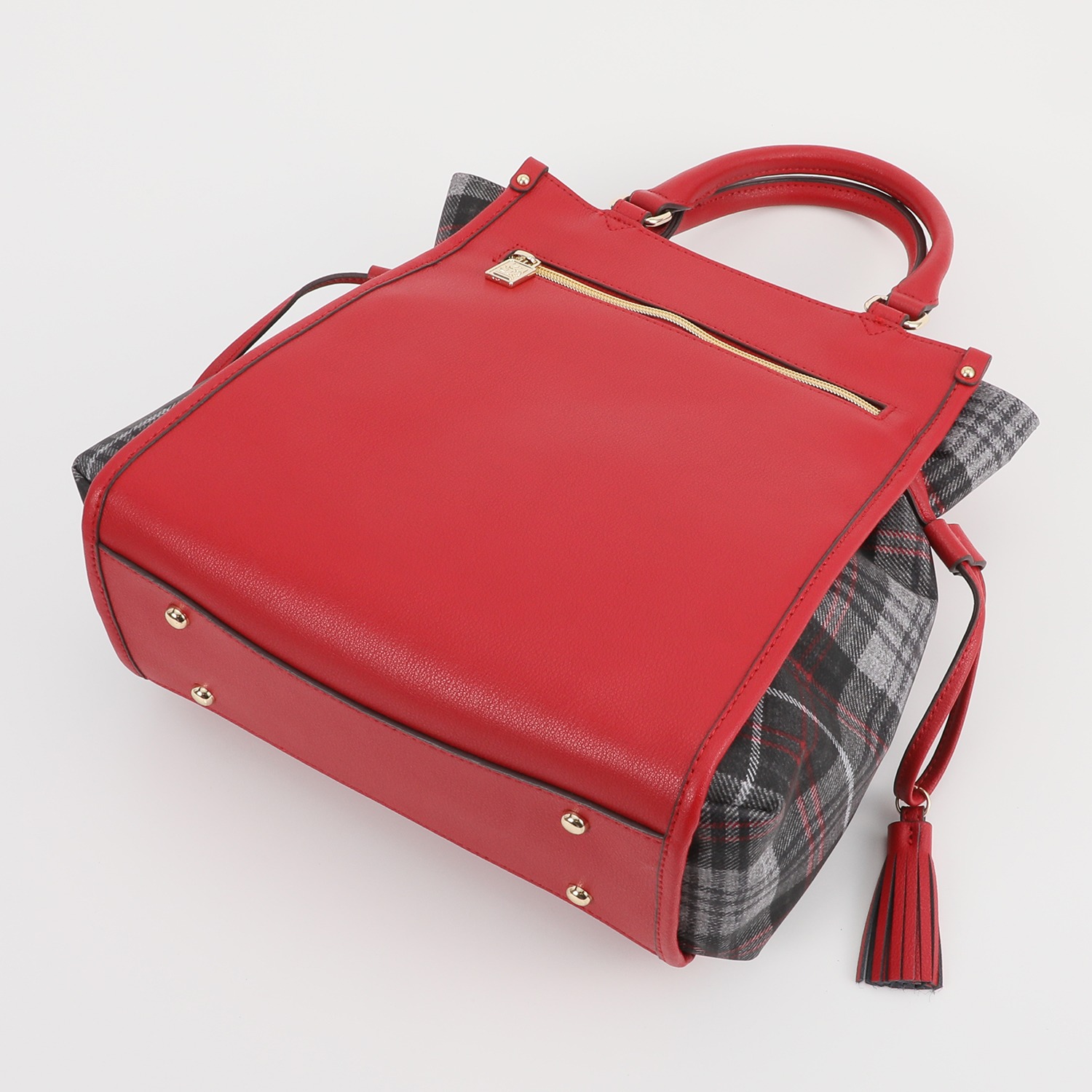 キンロックアンダーソン レザー タータンチェック アクセント ２ウェイトートバッグ