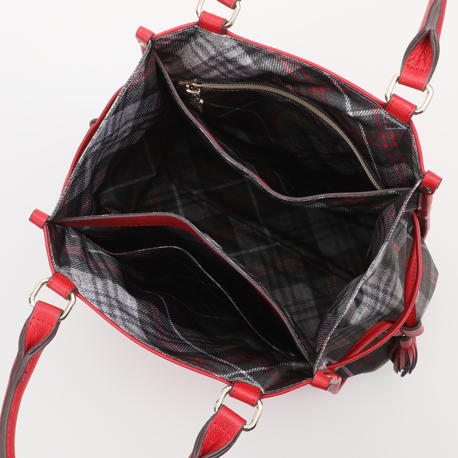 キンロックアンダーソン レザー タータンチェック アクセント ２ウェイトートバッグ