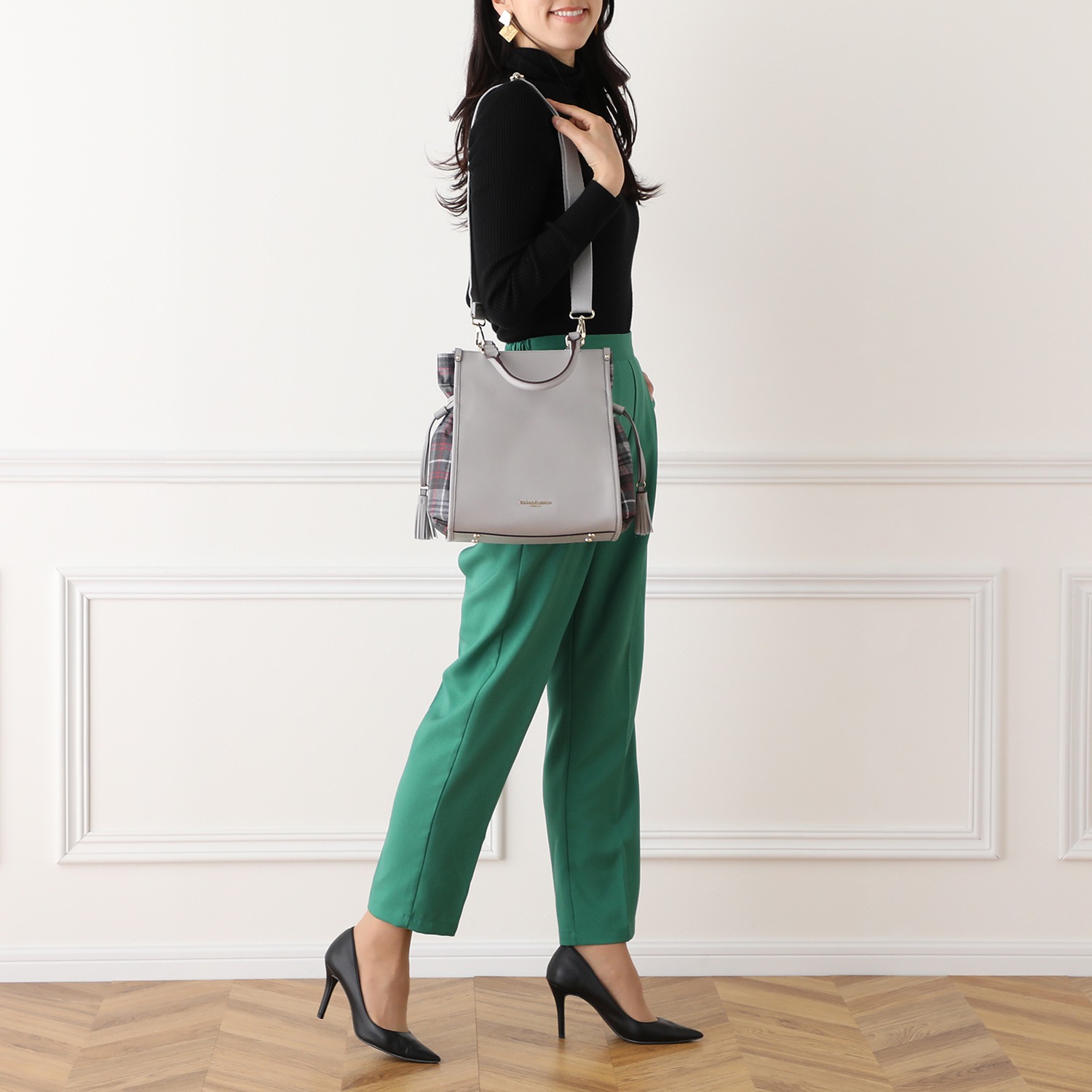 キンロックアンダーソン レザー タータンチェック アクセント ２ウェイトートバッグ