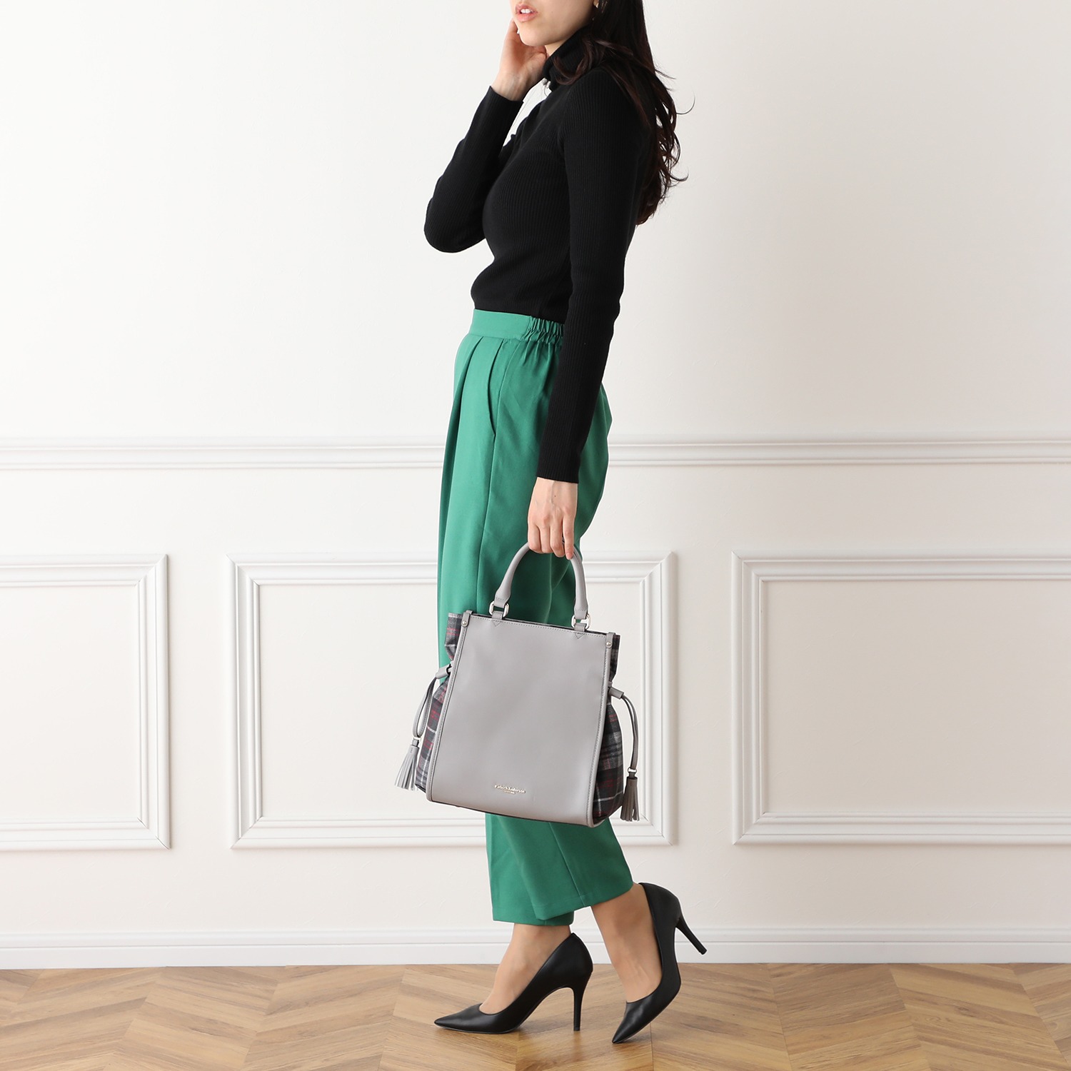 キンロックアンダーソン レザー タータンチェック アクセント ２ウェイトートバッグ