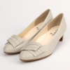 シェルシェエトワール 日本製牛革柔らか仕立て あか抜けエレガンスリボン ローヒールパンプス