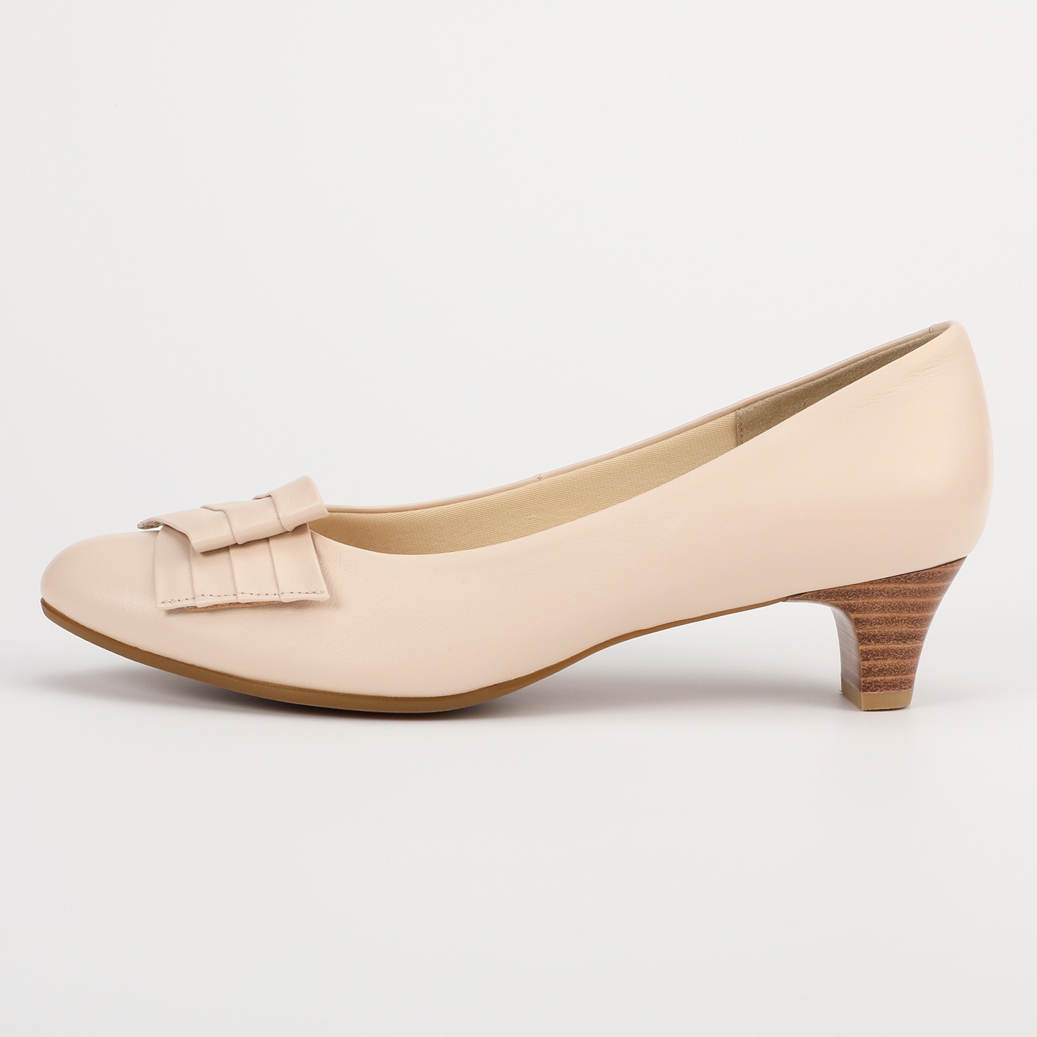 シェルシェエトワール 日本製牛革柔らか仕立て あか抜けエレガンスリボン ローヒールパンプス