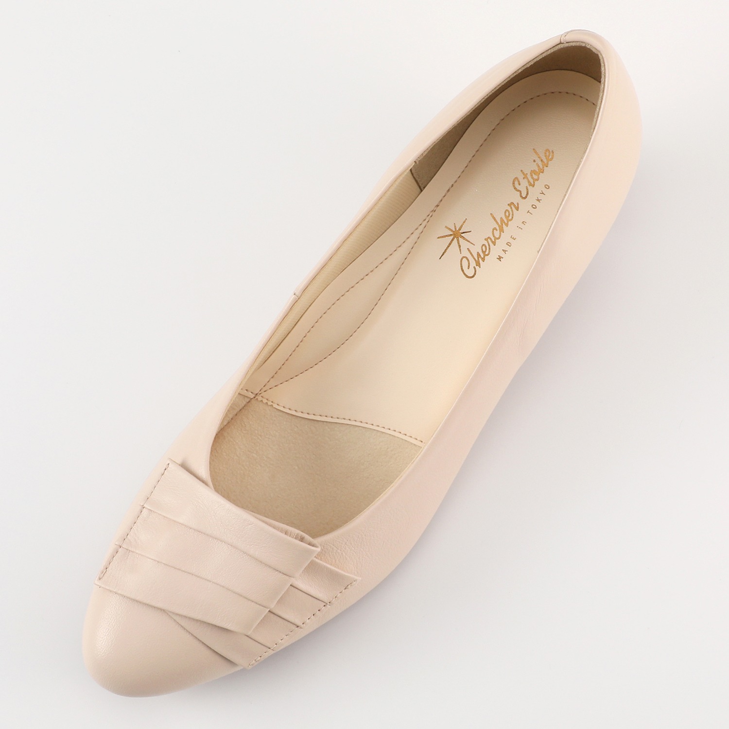 シェルシェエトワール 日本製牛革柔らか仕立て あか抜けエレガンスリボン ローヒールパンプス