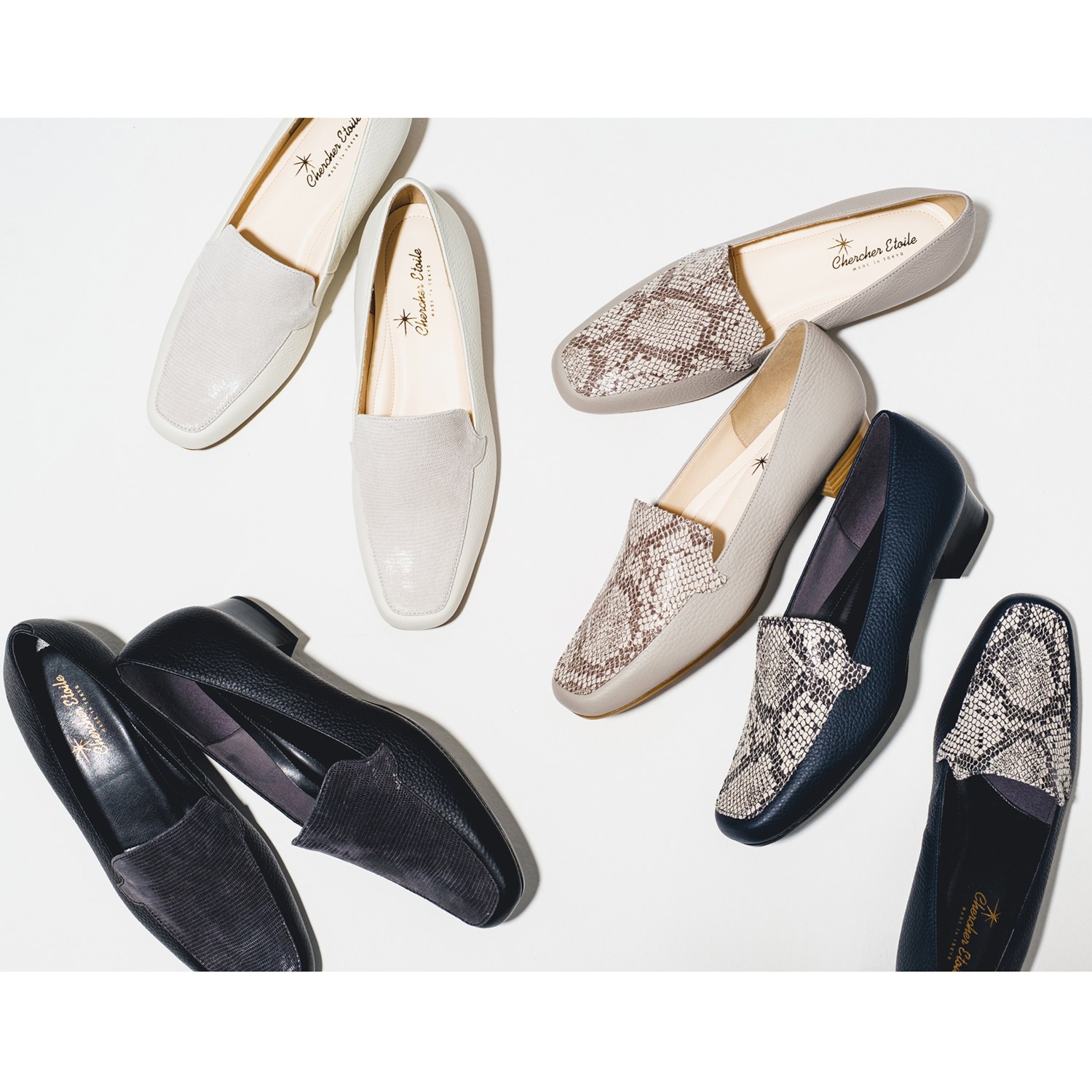 シェルシェエトワール 日本製牛革柔らか仕立て あか抜けモカシン ローヒールパンプス