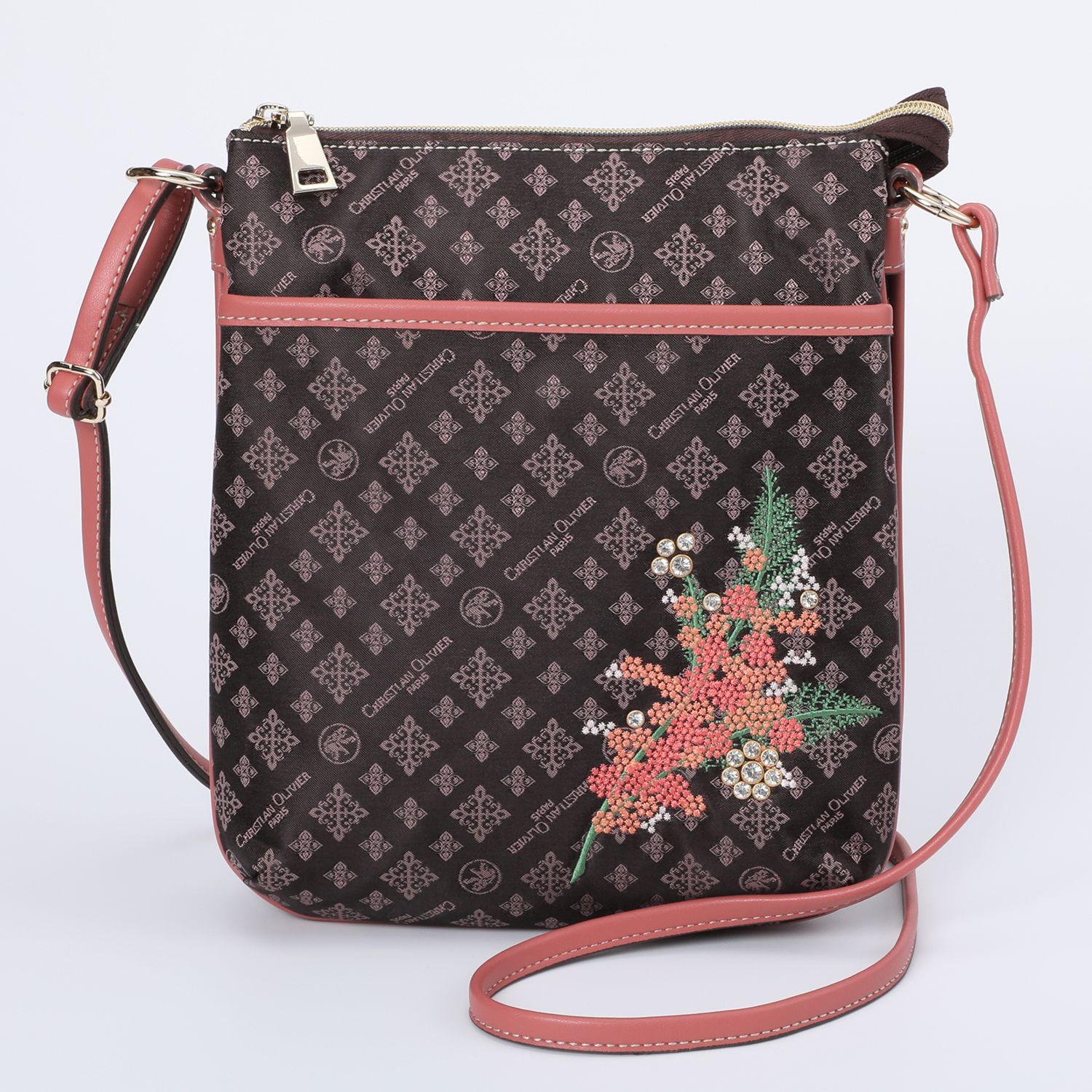 クリスチャン　オリビエ はっ水ジャガード フラワー刺しゅう タウンショルダーバッグ