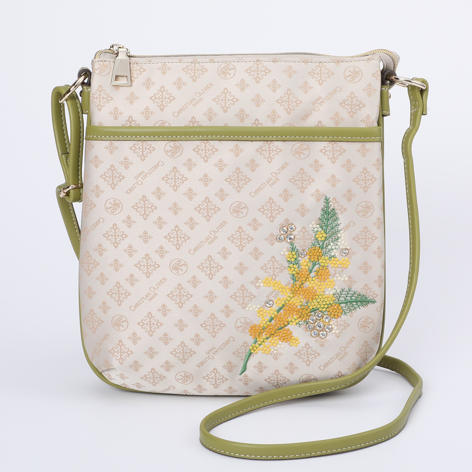 クリスチャン　オリビエ はっ水ジャガード フラワー刺しゅう タウンショルダーバッグ