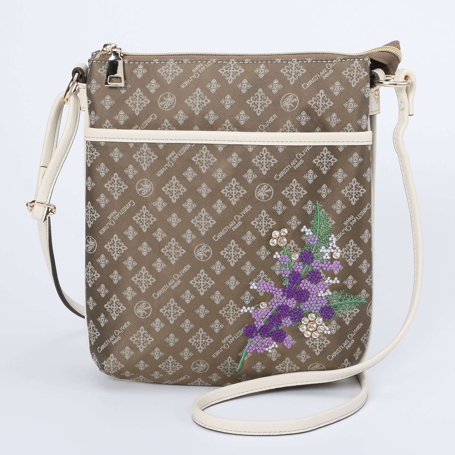 クリスチャン　オリビエ はっ水ジャガード フラワー刺しゅう タウンショルダーバッグ
