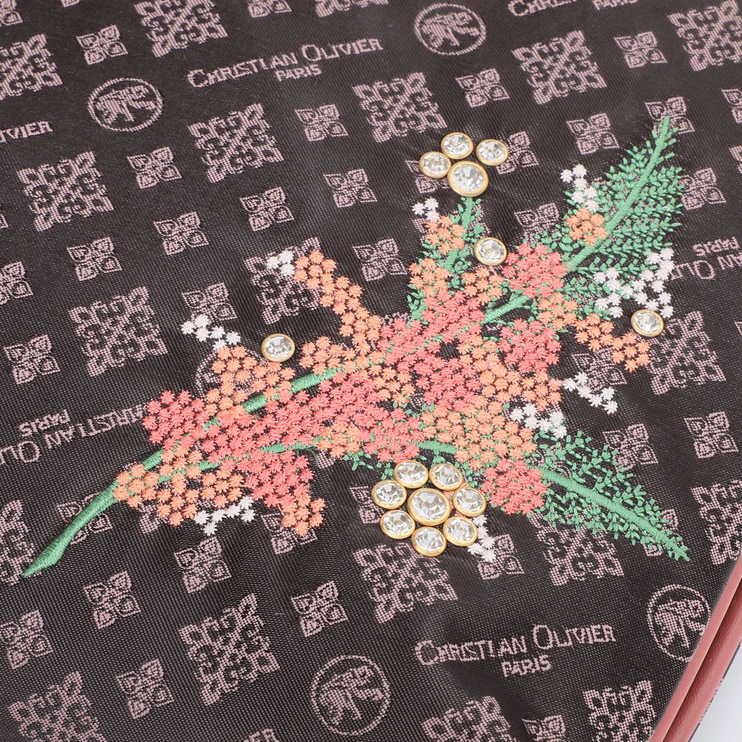 クリスチャン　オリビエ はっ水ジャガード フラワー刺しゅう タウンショルダーバッグ