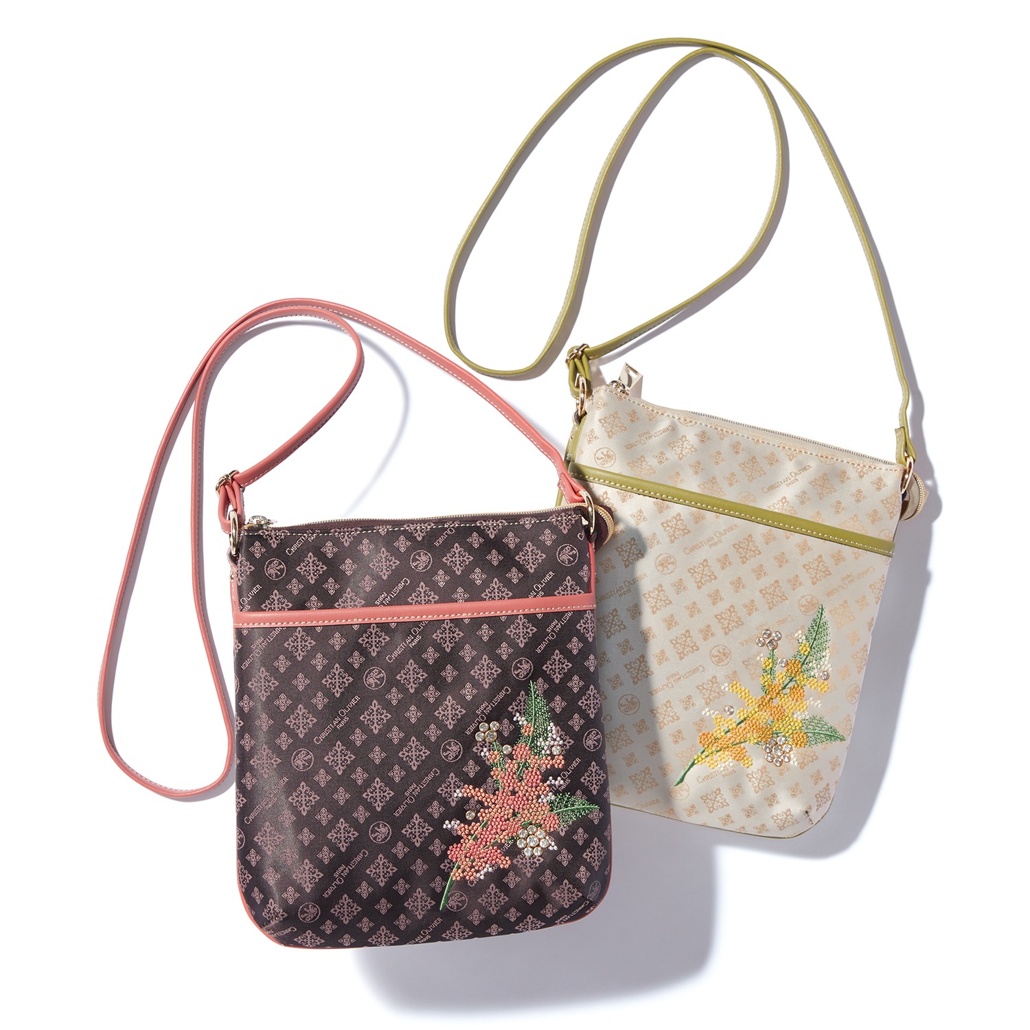 クリスチャン　オリビエ はっ水ジャガード フラワー刺しゅう タウンショルダーバッグ