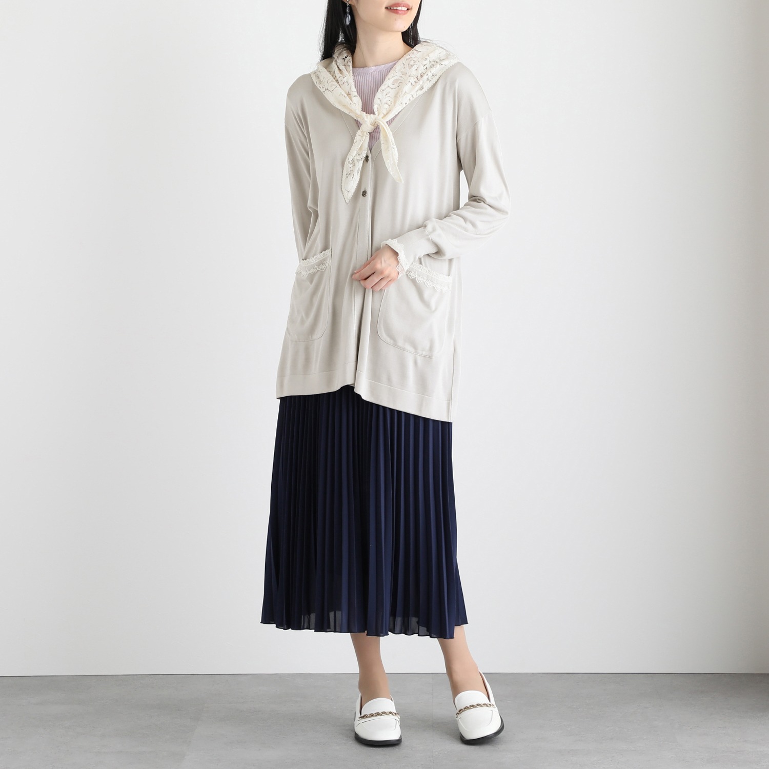 エウラーカ ウォッシャブルシルク レースアクセント カーディガン