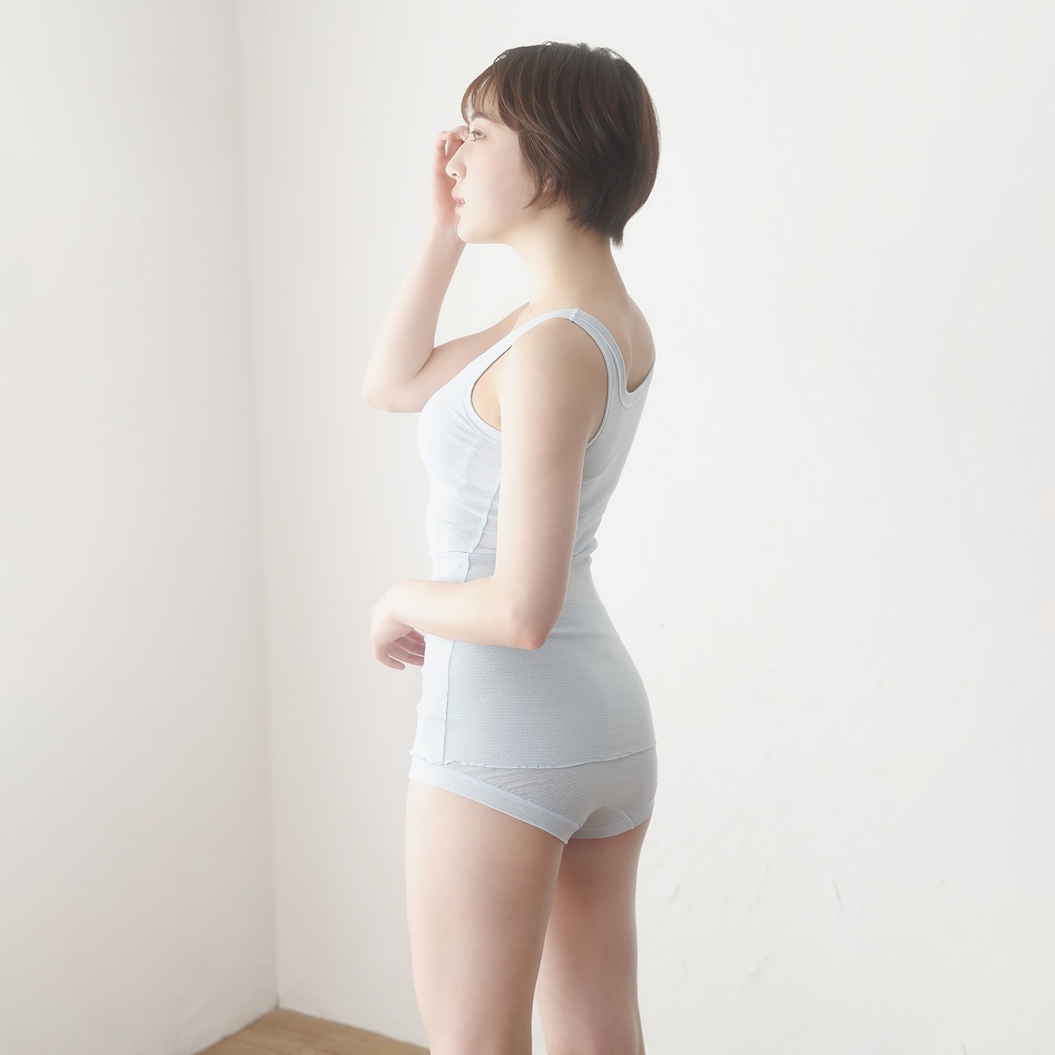 丸福ガーゼ 吸水速乾＆抗菌防臭 綿モダール カップ付タンクトップ ２枚セット