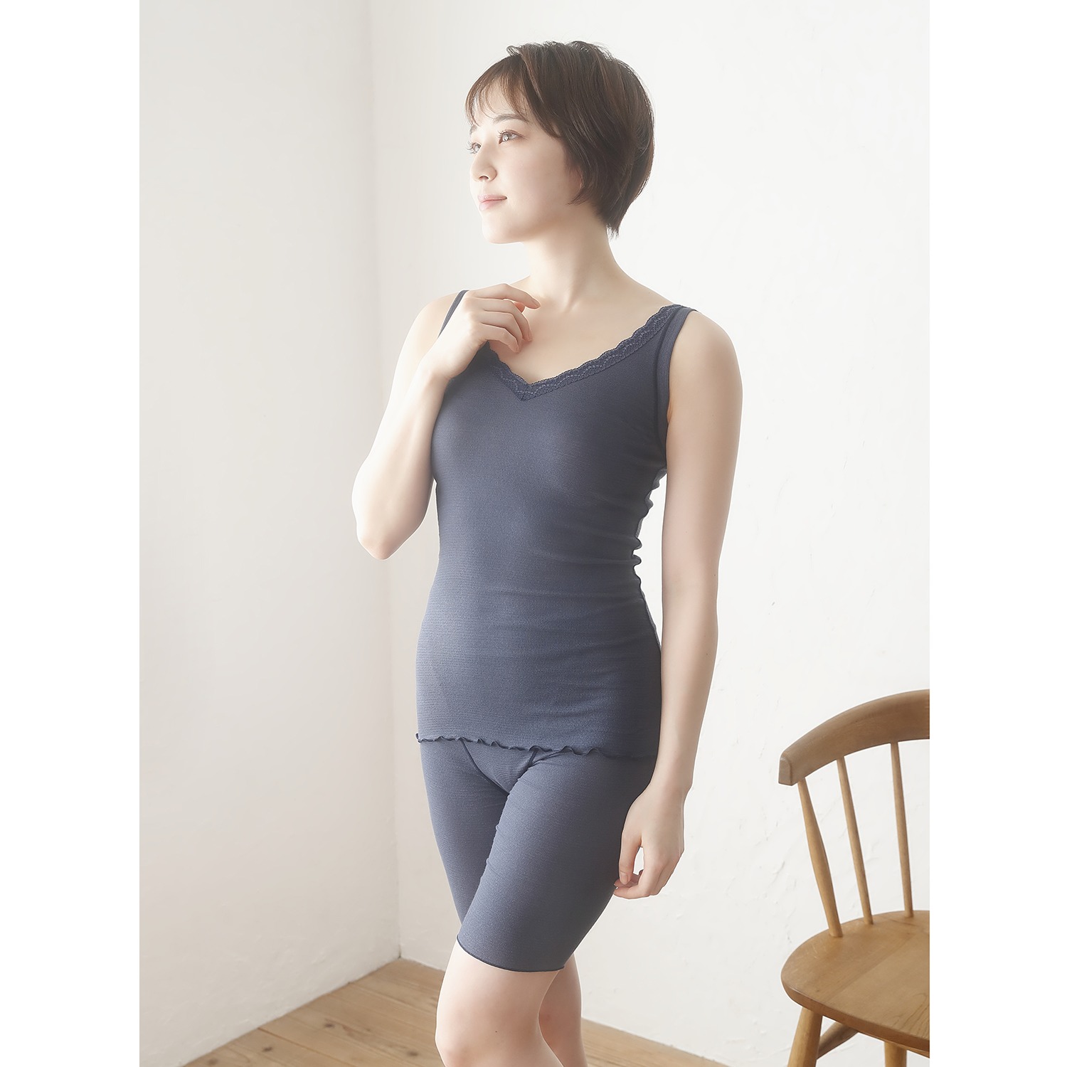 丸福ガーゼ 吸水速乾＆抗菌防臭 綿モダール 汗取り付 ２ウェイタンクトップ ２枚セット