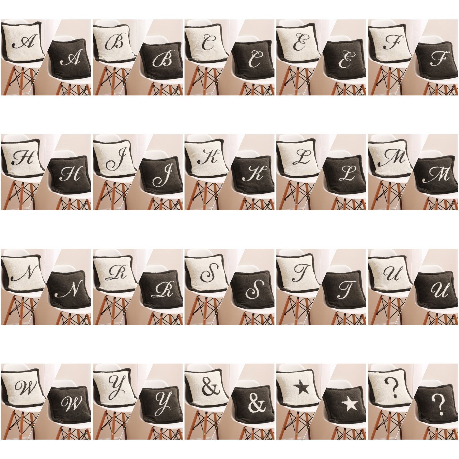 お好みの柄を２つ選べる！ 大津毛織　リバーシブル アルファベット ニットクッション２個組