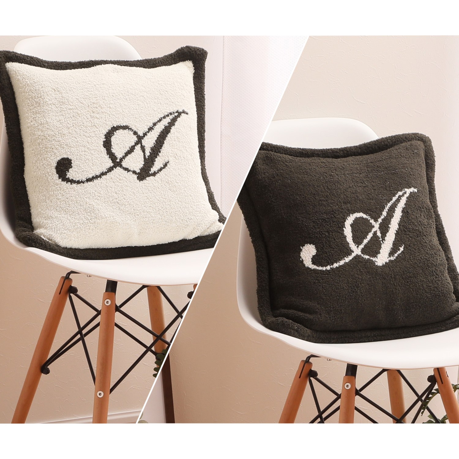 お好みの柄を２つ選べる！ 大津毛織　リバーシブル アルファベット ニットクッション２個組