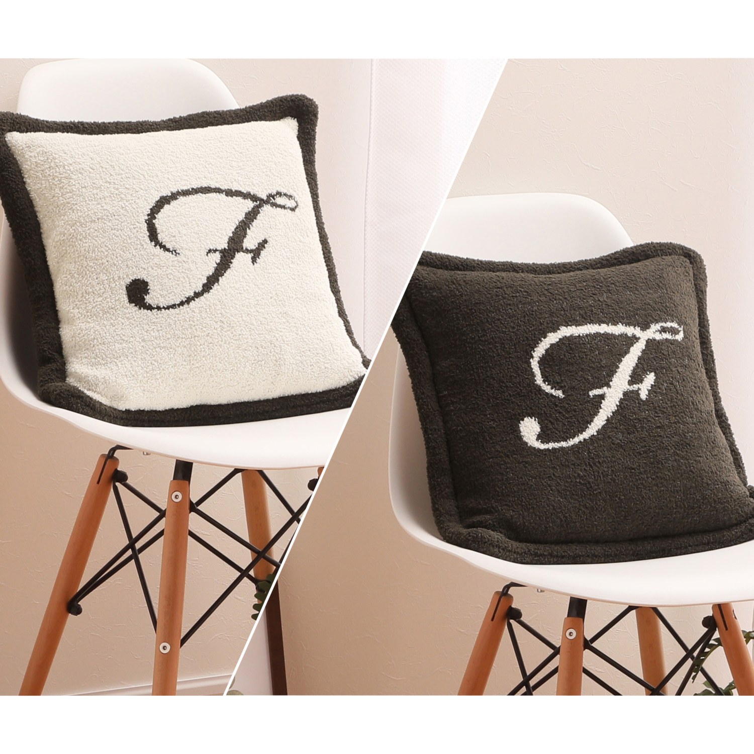 お好みの柄を２つ選べる！ 大津毛織　リバーシブル アルファベット ニットクッション２個組