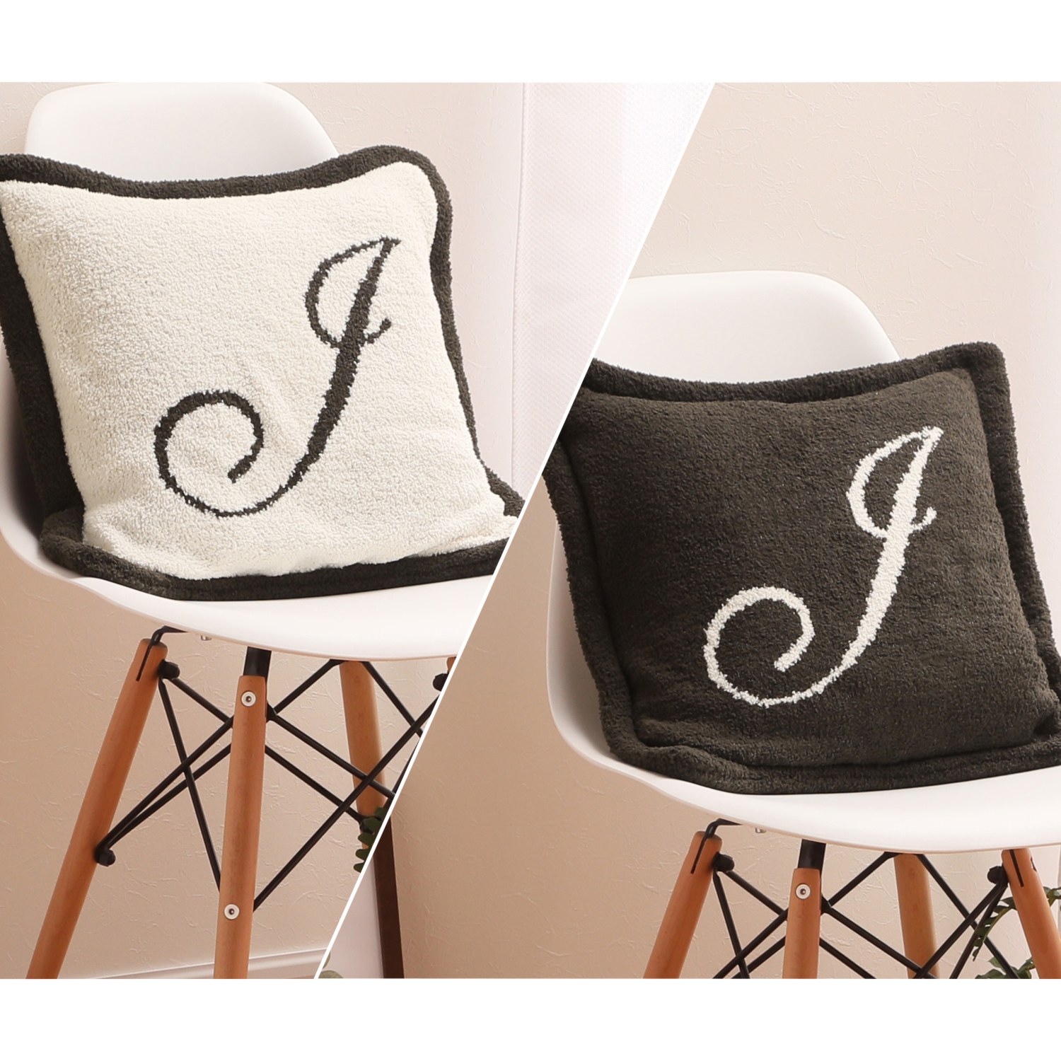 お好みの柄を２つ選べる！ 大津毛織　リバーシブル アルファベット ニットクッション２個組