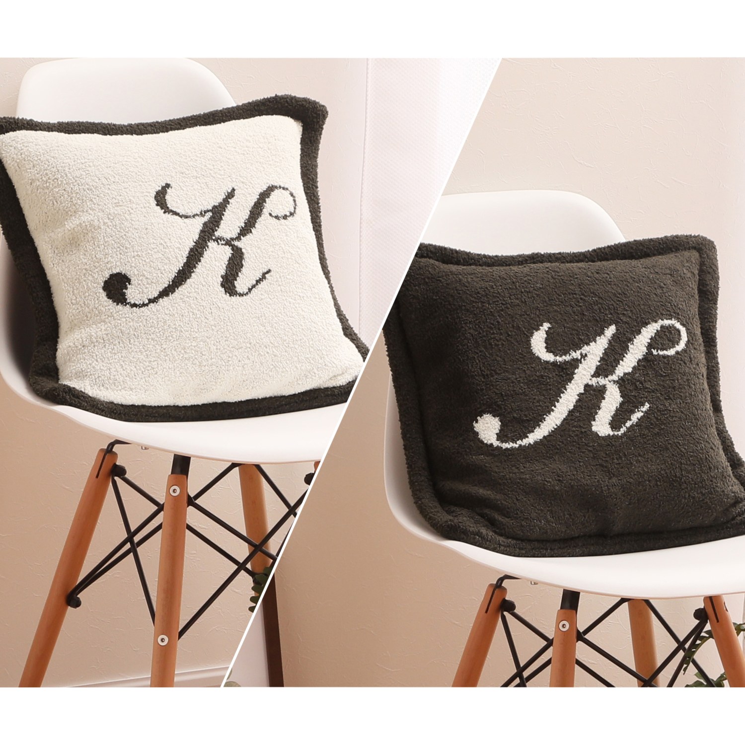 お好みの柄を２つ選べる！ 大津毛織　リバーシブル アルファベット ニットクッション２個組