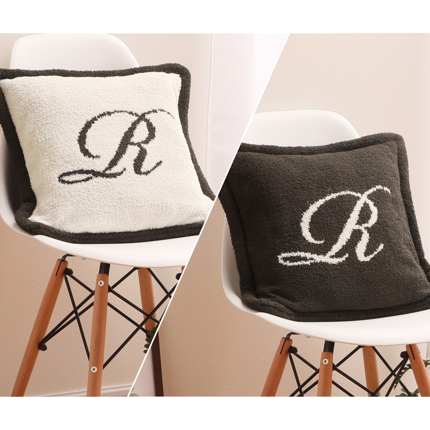 お好みの柄を２つ選べる！ 大津毛織　リバーシブル アルファベット ニットクッション２個組