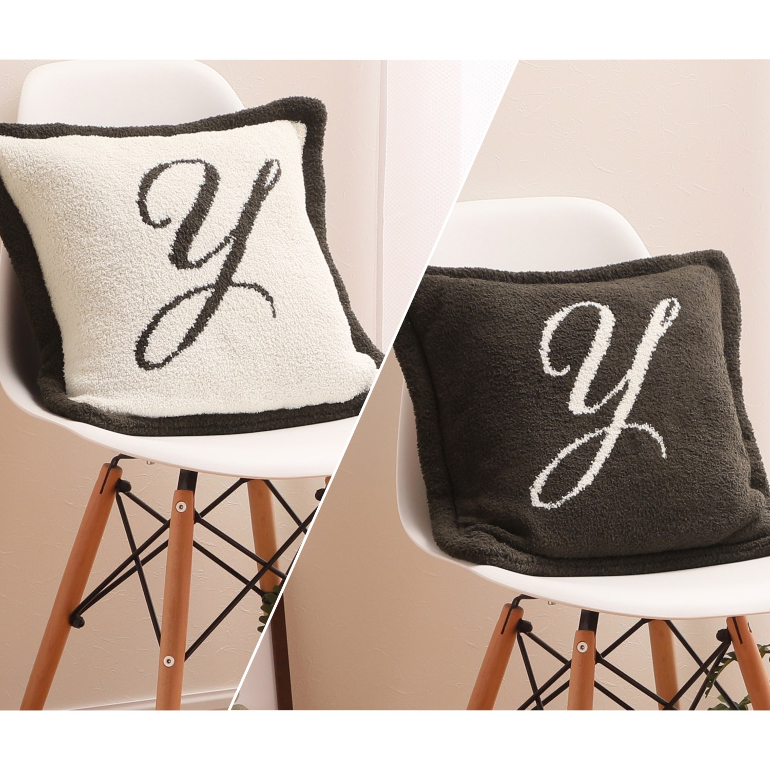 お好みの柄を２つ選べる！ 大津毛織　リバーシブル アルファベット ニットクッション２個組