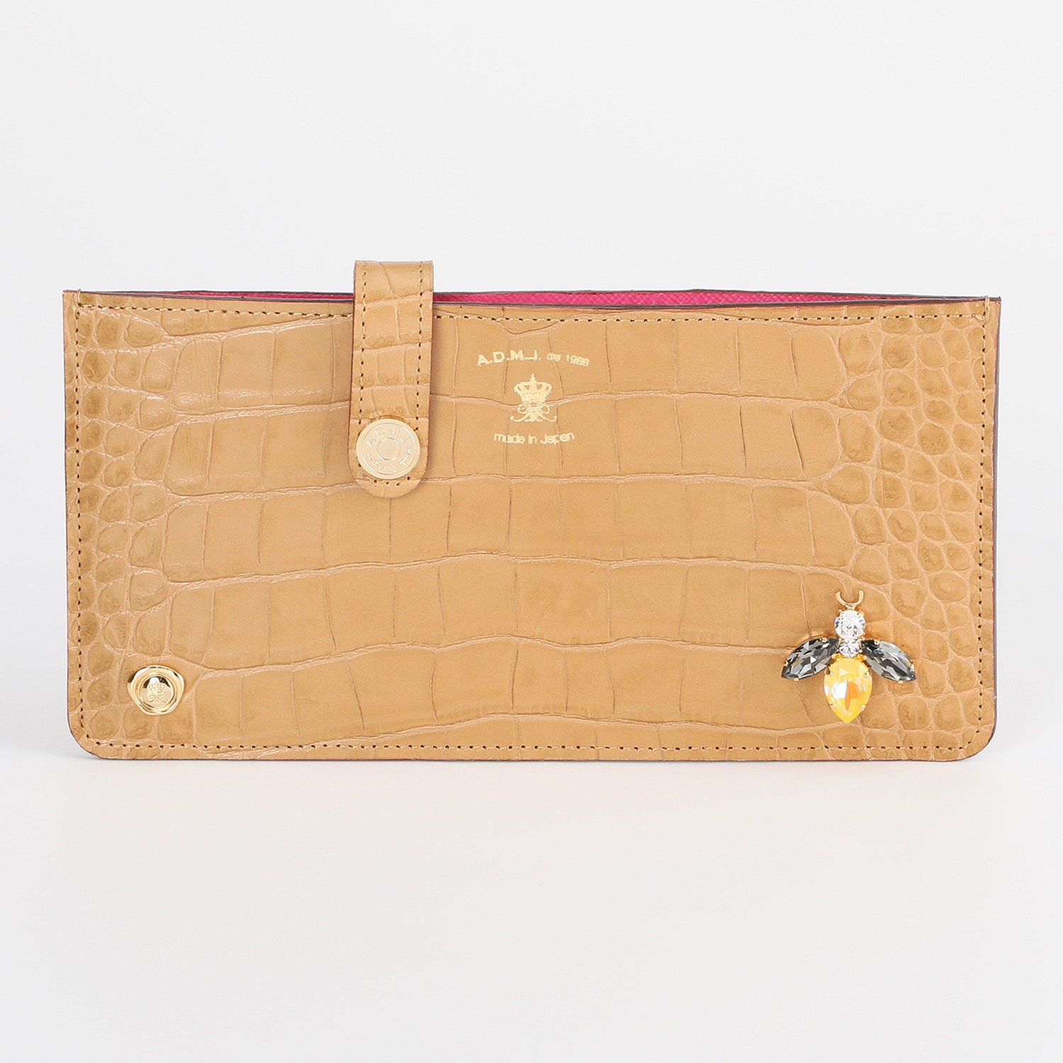 エーディーエムジェイ ＴＨＥ　ＢＥＥ 牛革クロコダイル型押し フラットウォレット