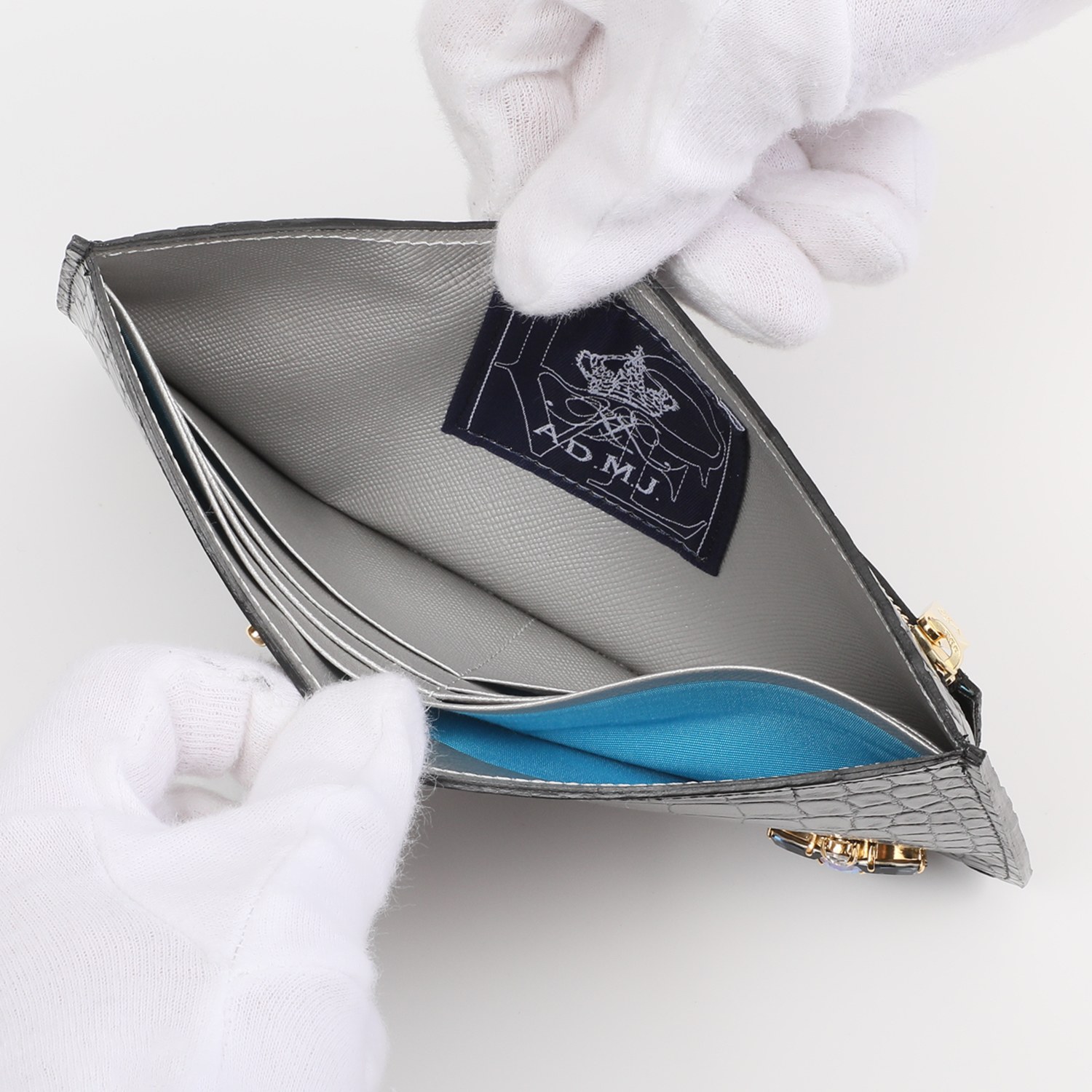 エーディーエムジェイ ＴＨＥ　ＢＥＥ 牛革クロコダイル型押し フラットウォレット