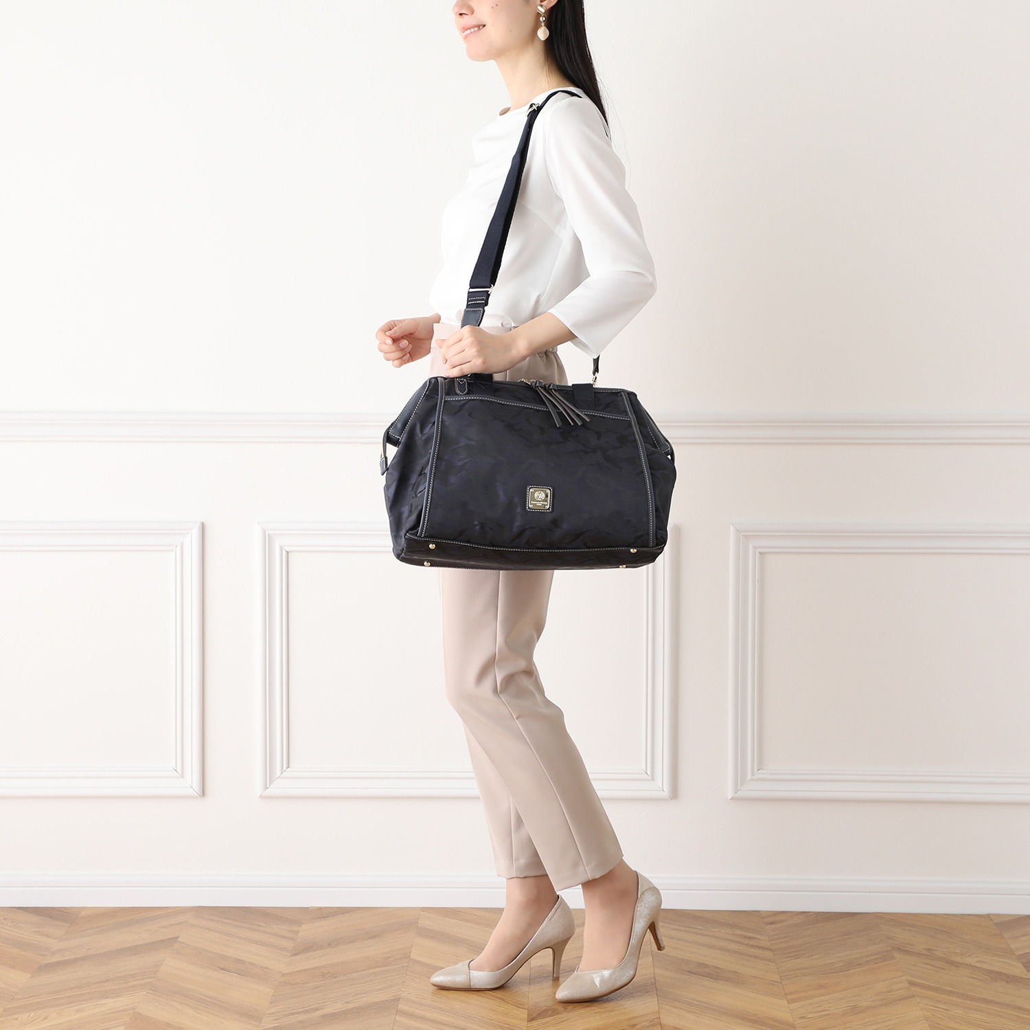 クリスチャン　オリビエ はっ水ジャガード 口金デザイン ２ウェイボストンバッグ