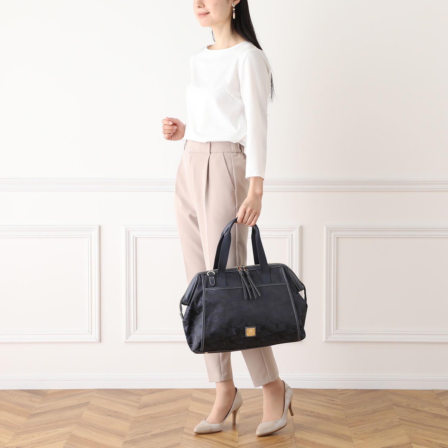 クリスチャン　オリビエ はっ水ジャガード 口金デザイン ２ウェイボストンバッグ