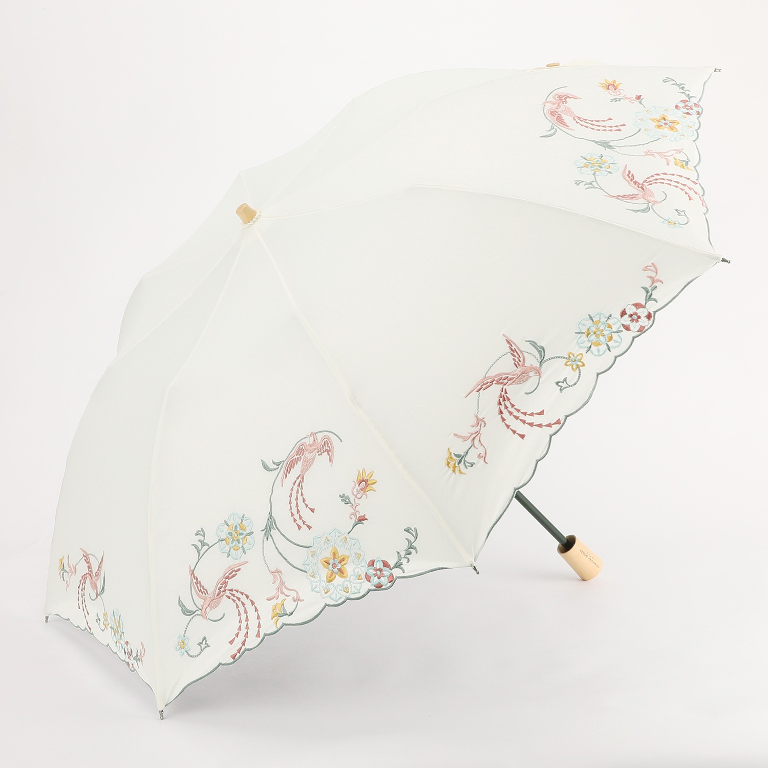 シノワズリーモダン かわず張り 刺しゅうデザイン 晴雨兼用折りたたみ傘