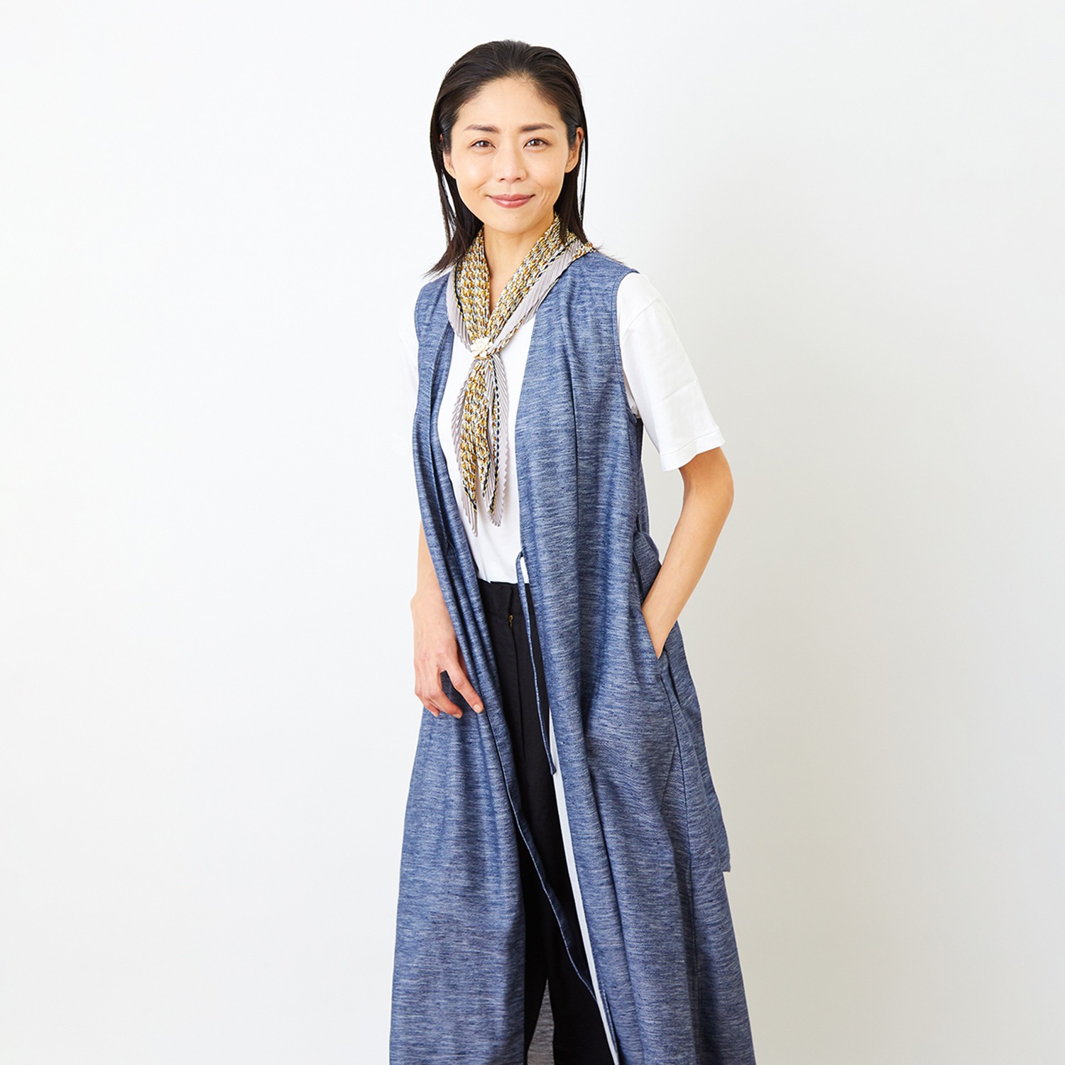 ドンナルマ クリップ付 しわになりにくい ワンタッチスカーフ ＜約６３×９０ｃｍ＞