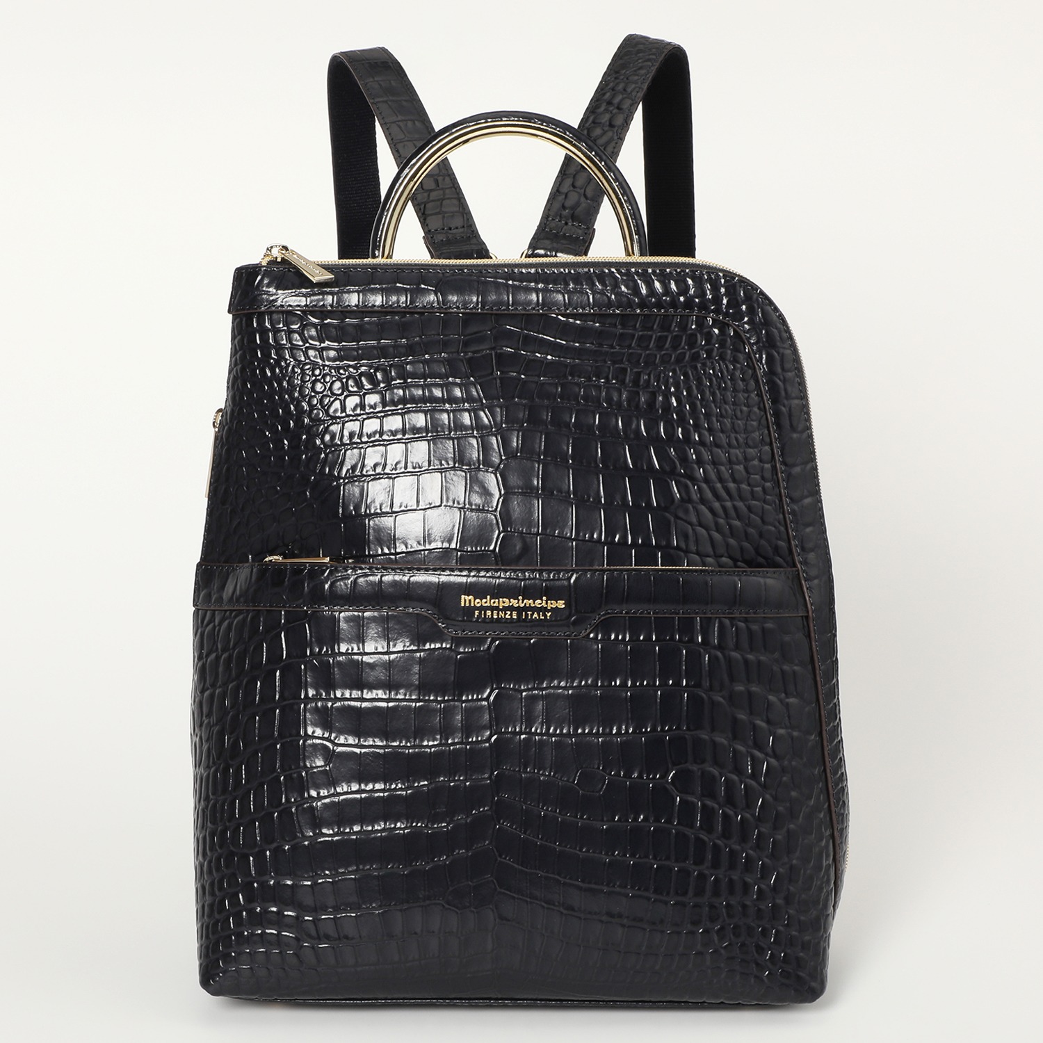 モーダプリンチペ クロコダイル型押しレザー Ｌ字ファスナー タウンリュック