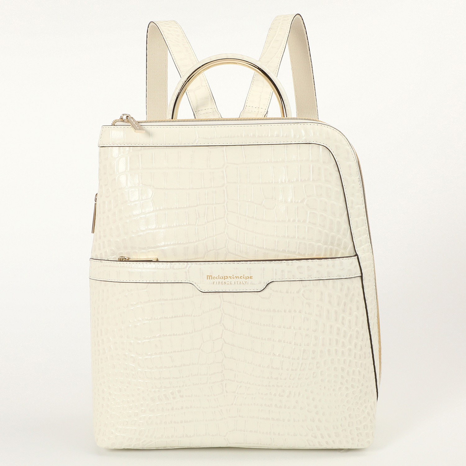 モーダプリンチペ クロコダイル型押しレザー Ｌ字ファスナー タウンリュック