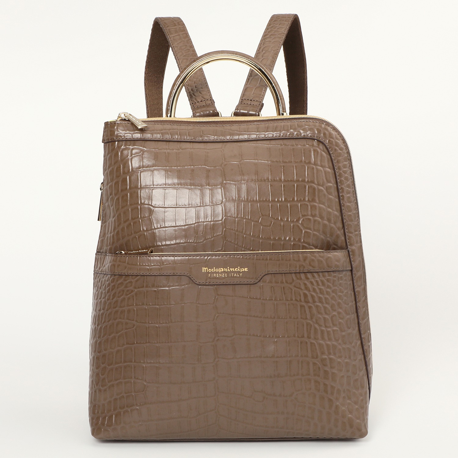 モーダプリンチペ クロコダイル型押しレザー Ｌ字ファスナー タウンリュック