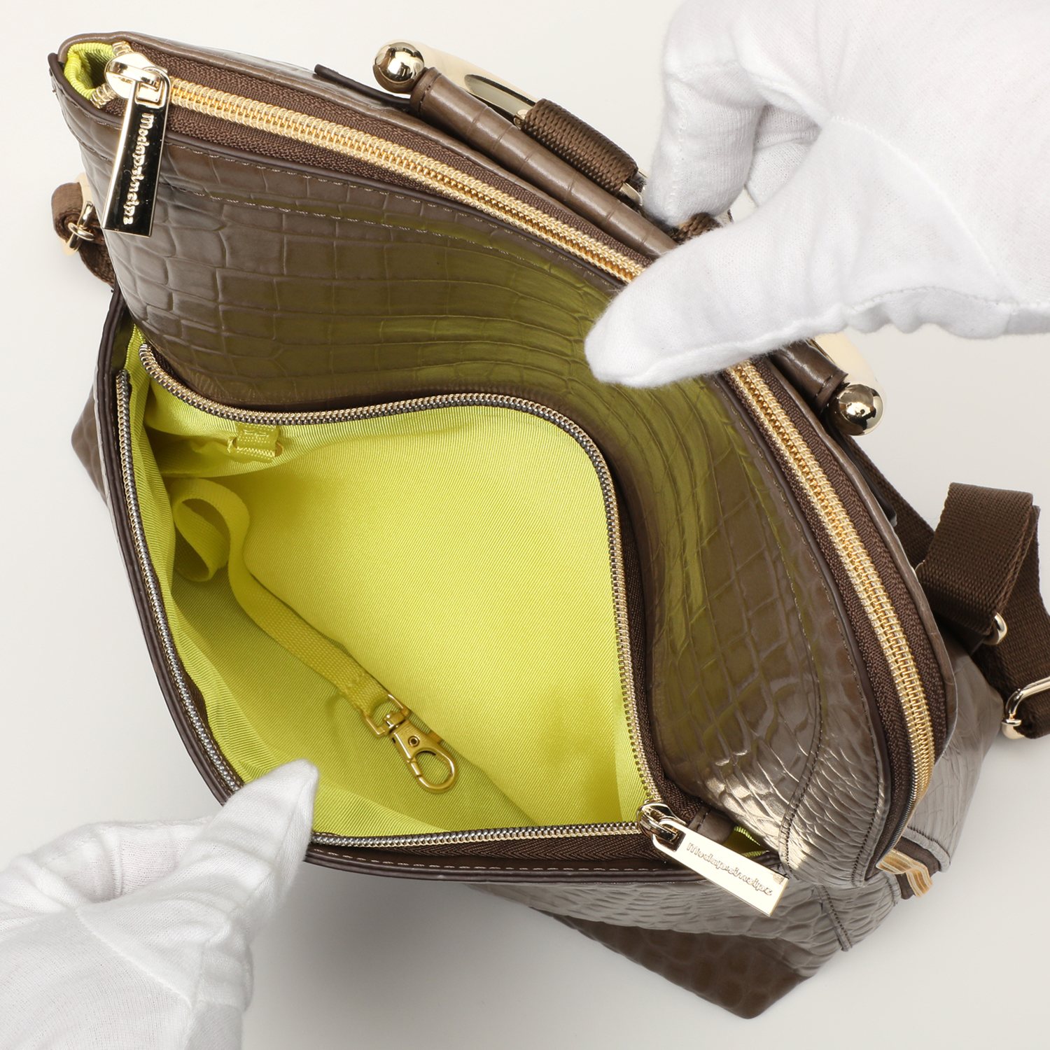 モーダプリンチペ クロコダイル型押しレザー Ｌ字ファスナー タウンリュック