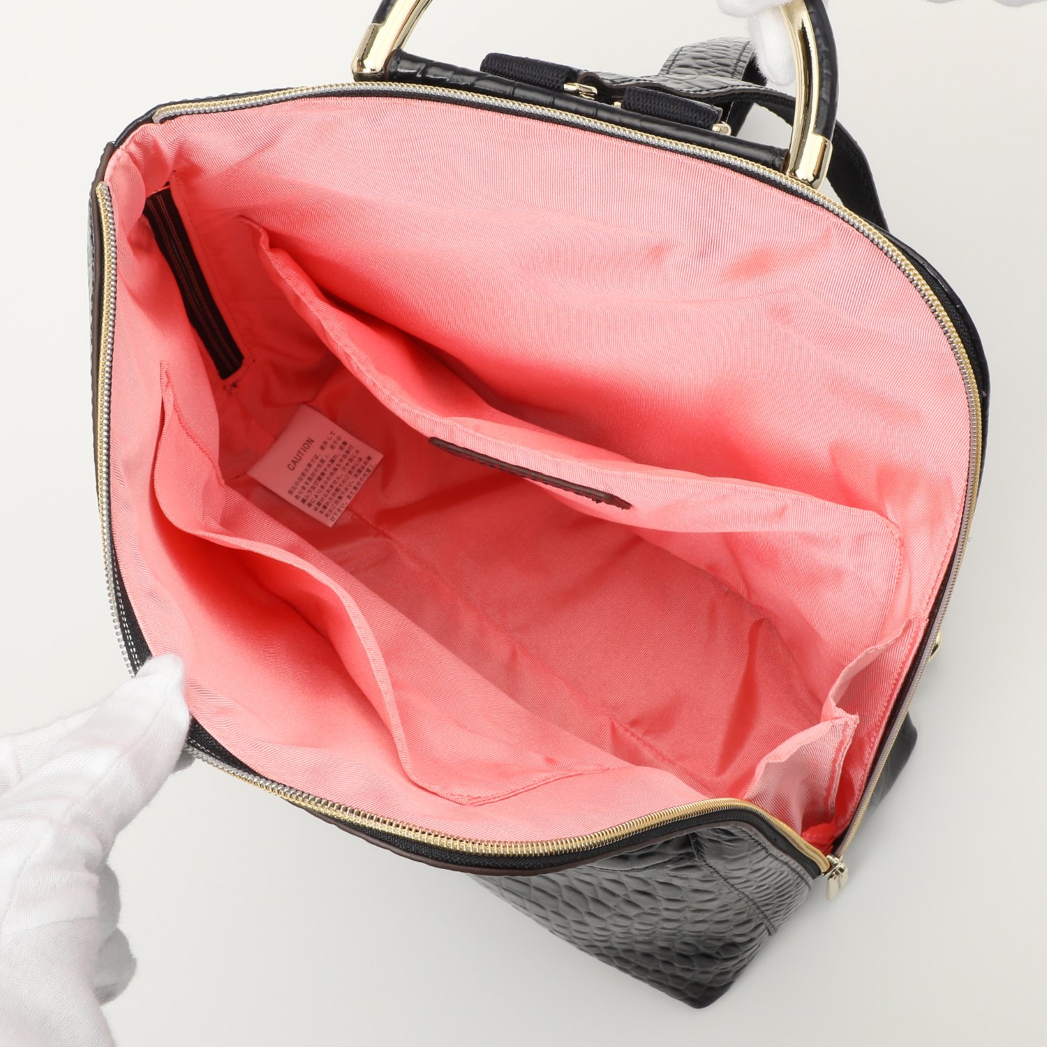 モーダプリンチペ クロコダイル型押しレザー Ｌ字ファスナー タウンリュック