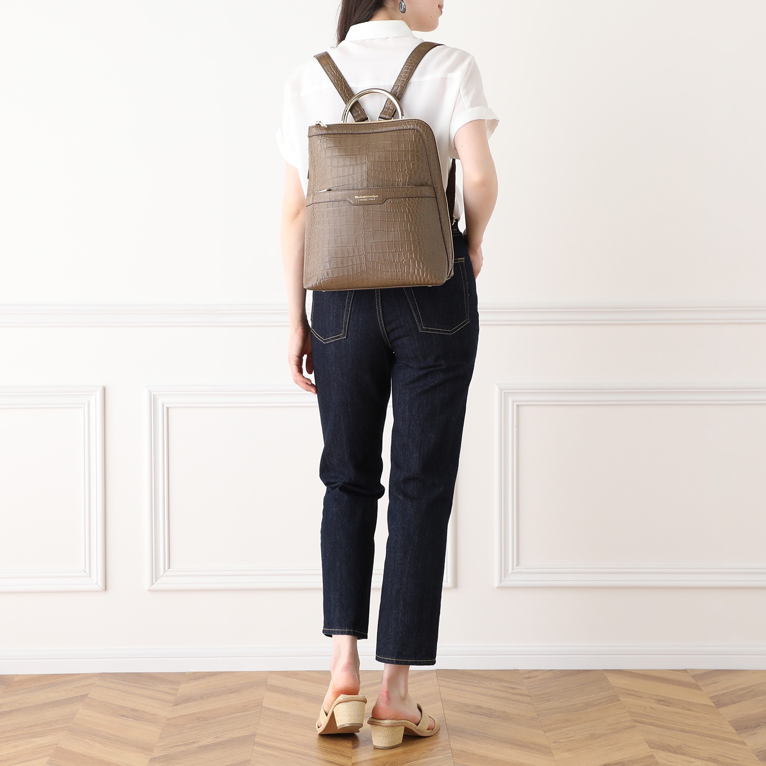 モーダプリンチペ クロコダイル型押しレザー Ｌ字ファスナー タウンリュック