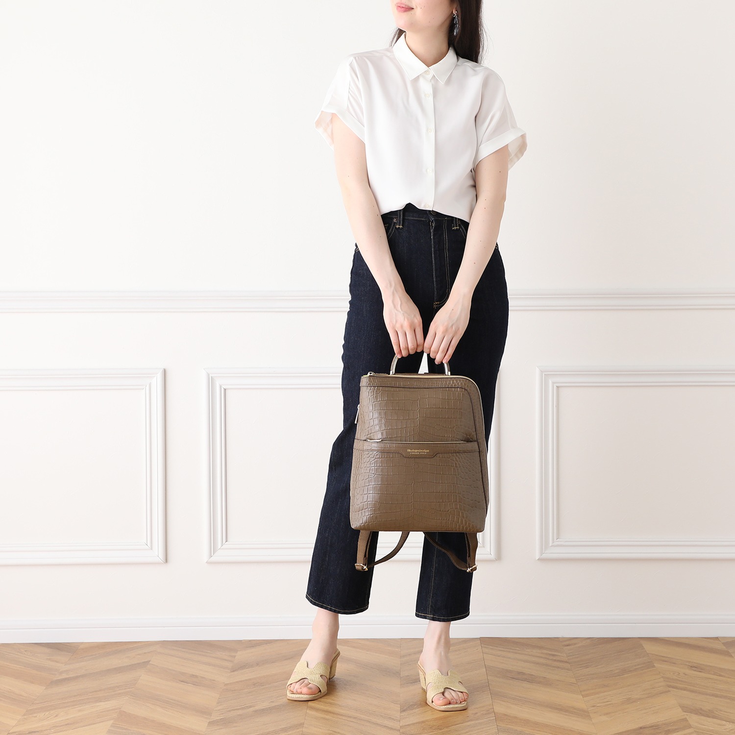 モーダプリンチペ クロコダイル型押しレザー Ｌ字ファスナー タウンリュック