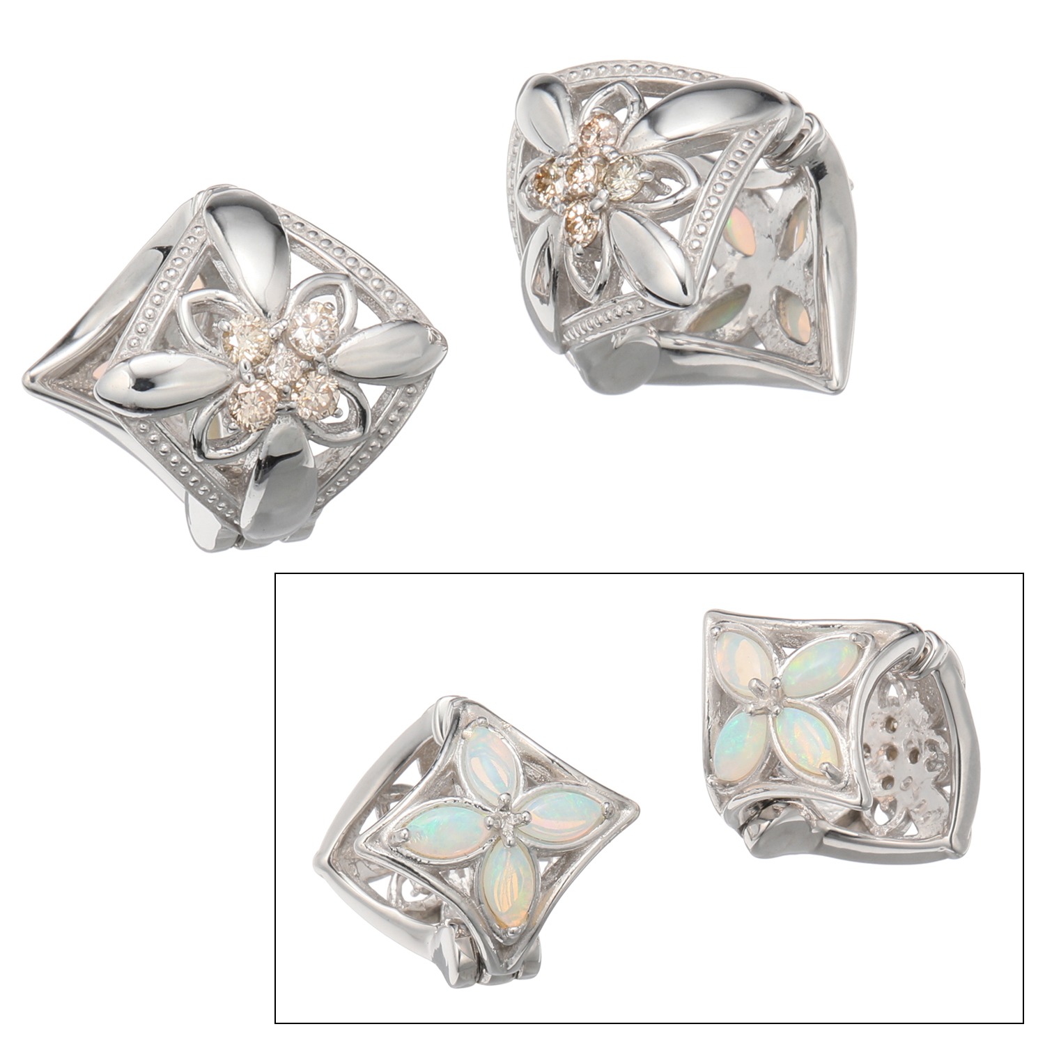 ソルジェ シャンパンカラー ダイヤモンド＆オパール 驚きと欲張りな組合せ リバーシブルイヤリング “ミミソフト”