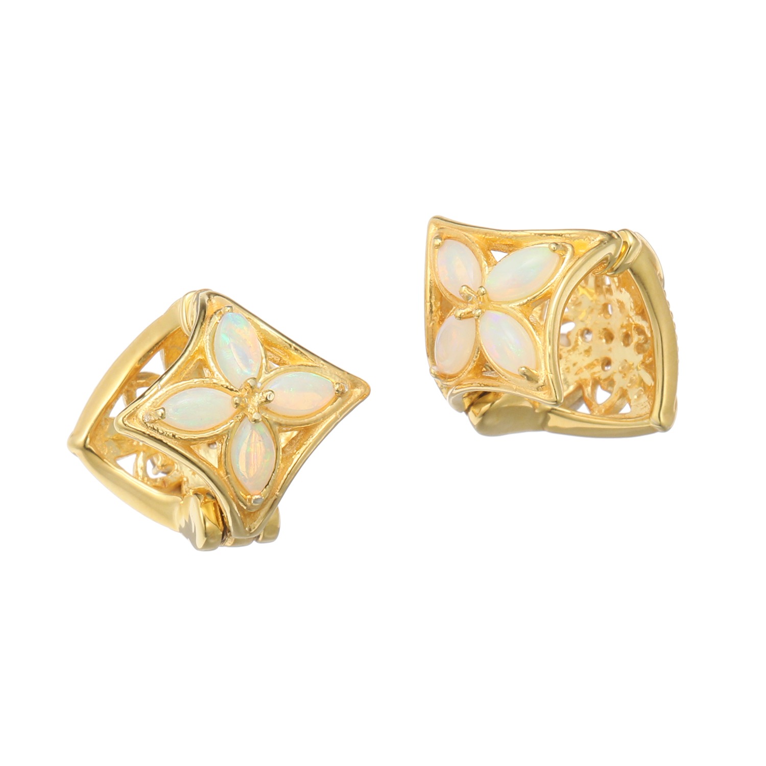 ソルジェ シャンパンカラー ダイヤモンド＆オパール 驚きと欲張りな組合せ リバーシブルイヤリング “ミミソフト”