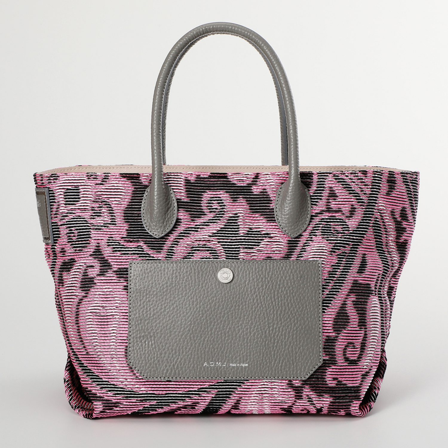 エーディーエムジェイ イタリアンファブリック アウトポケットアクセント ファスナー付トートバッグ