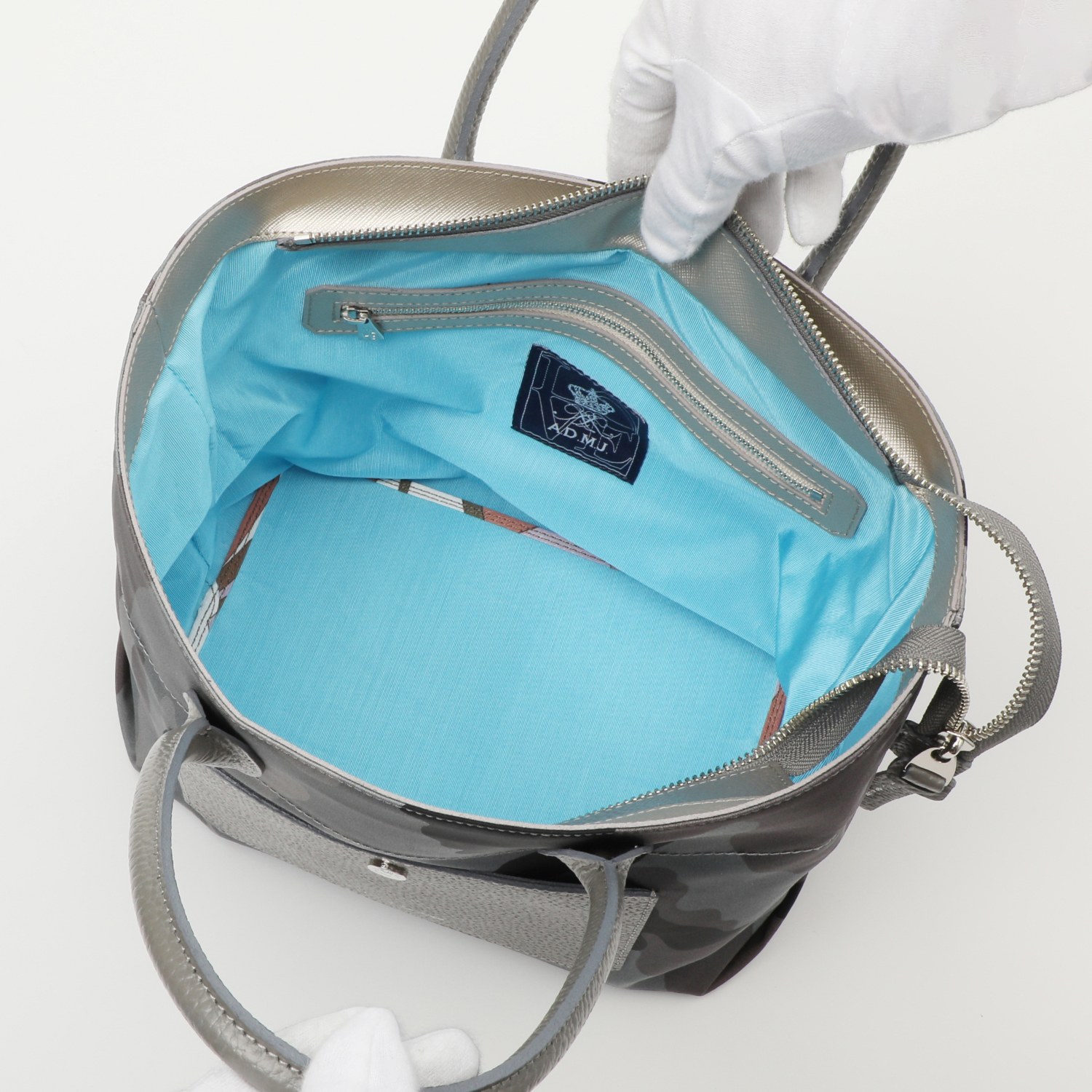 エーディーエムジェイ イタリアンファブリック アウトポケットアクセント ファスナー付トートバッグ