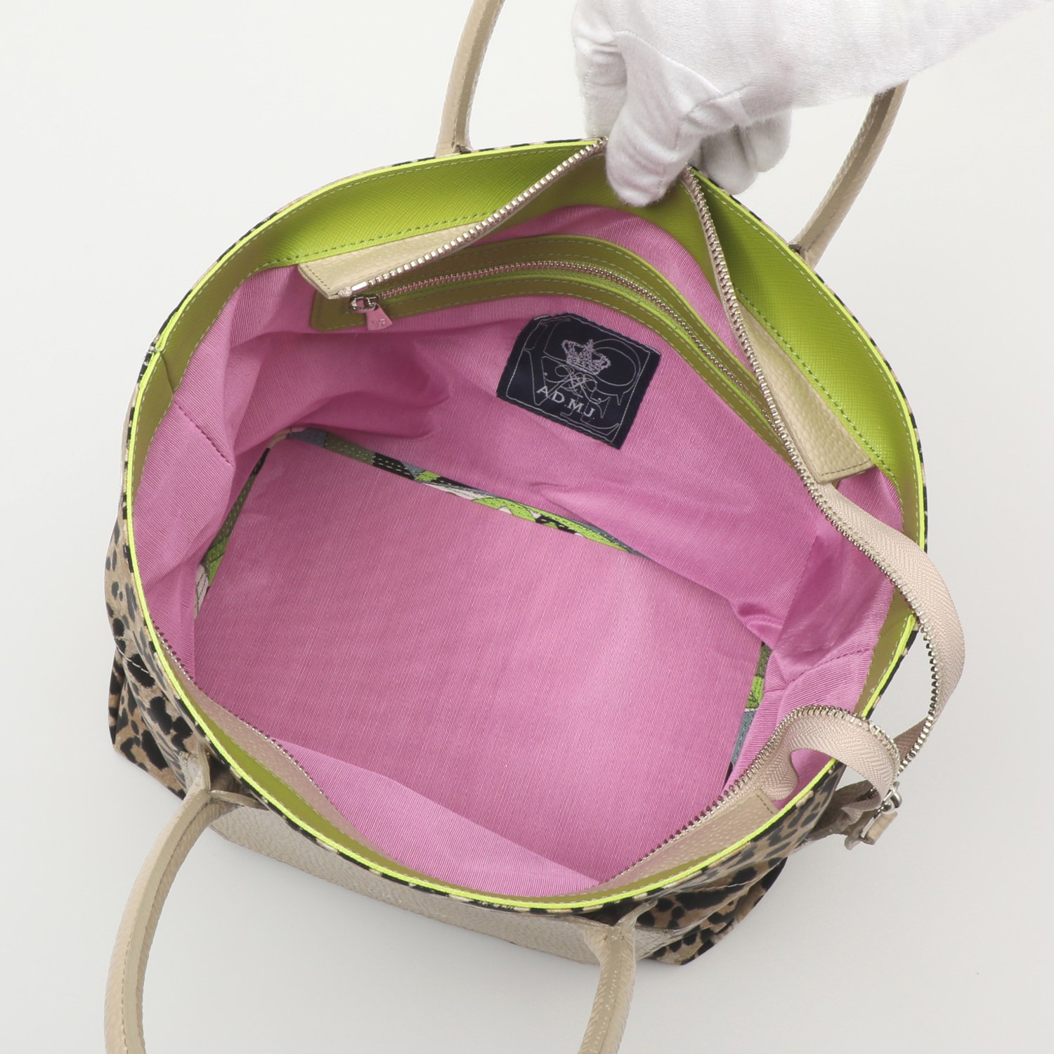 エーディーエムジェイ イタリアンファブリック アウトポケットアクセント ファスナー付トートバッグ